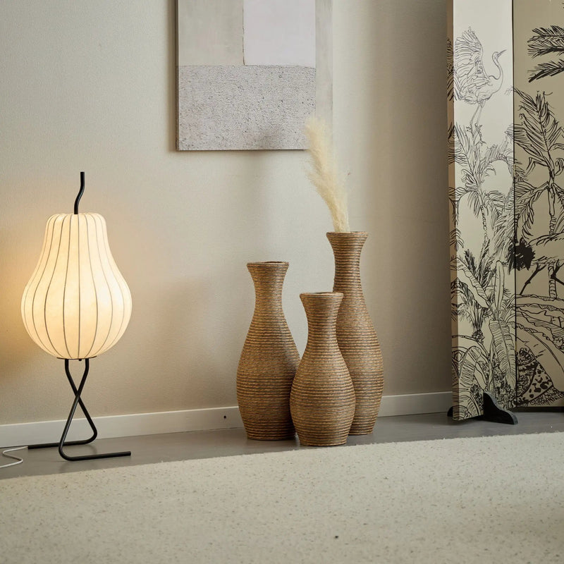 3 Piece Artificial Rattan Floor Vase Set Decorative Accent For Living Room, Hallway & Entryway, Ideal For Dried Or Silk Flower Arrangements - Beige by Unique Piece Furniture
