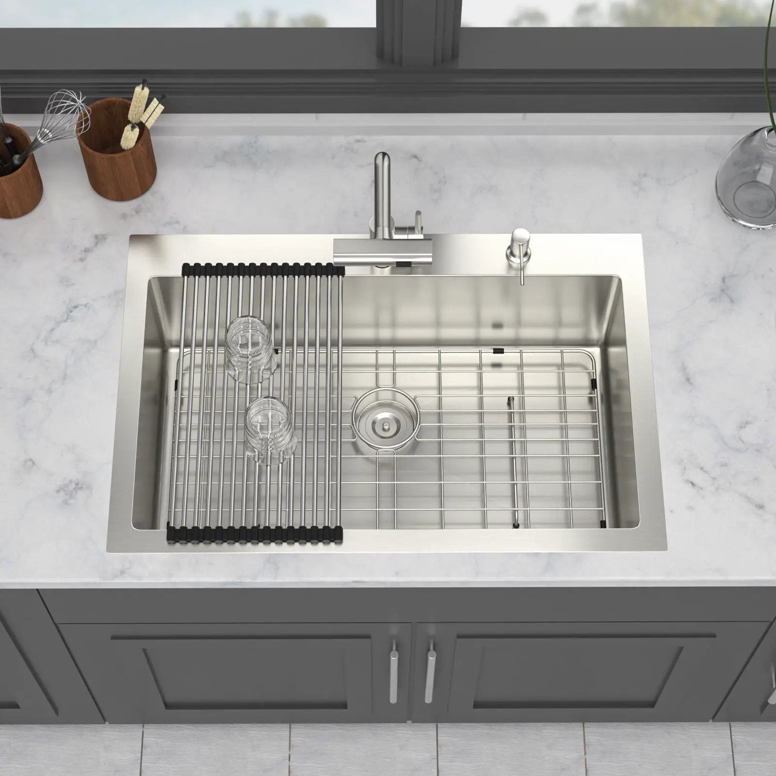 Drop In Kitchen Sink With Pull Down Faucet And Soap Dispenser by HouseOfZazla