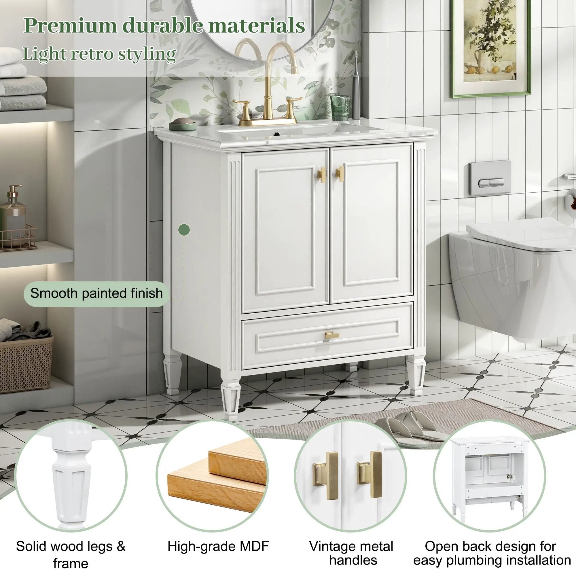 Freestanding Vanity With 1 Drawer & 2 Soft Close Doors With Door Mounted Storage by HouseOfZazla