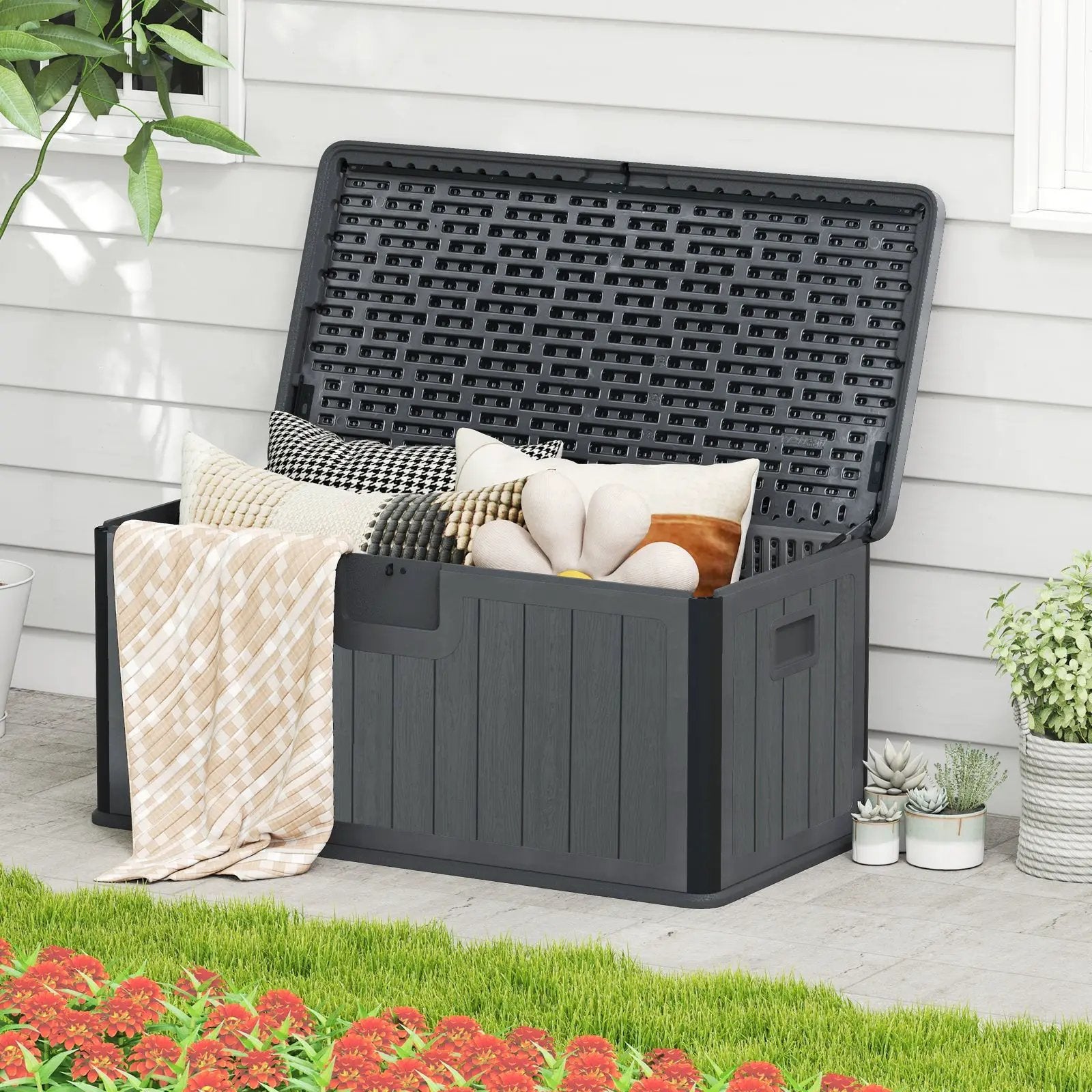 100 Gallon Large Deck Box with Lockable Lid for Patio by DirectDeals