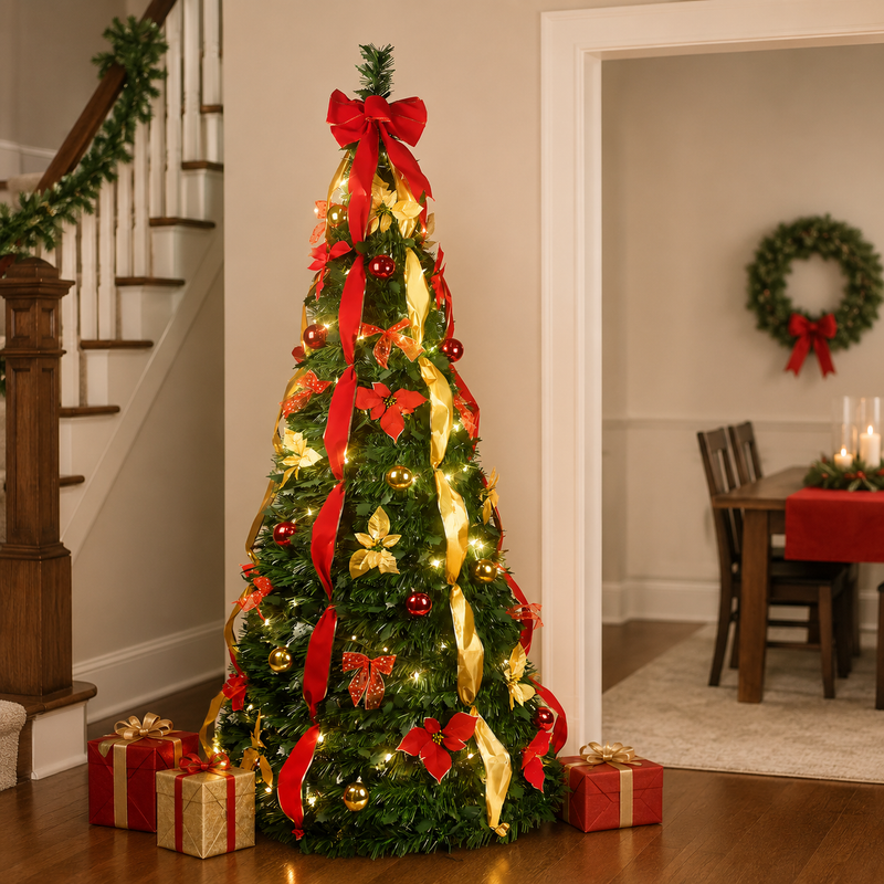 7.5Ft Prelit Pop Up Christmas Tree Decoration by HouseOfZazla