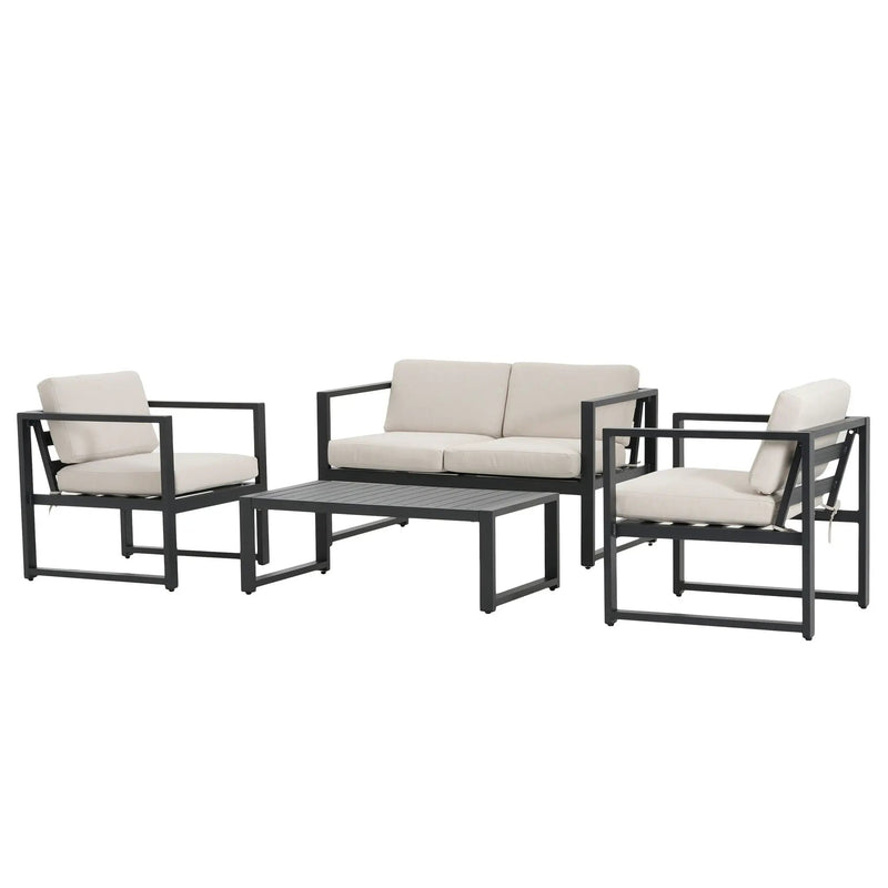 Navan 4-Piece Outdoor Chat Set - Black / Beige by HouseOfZazla