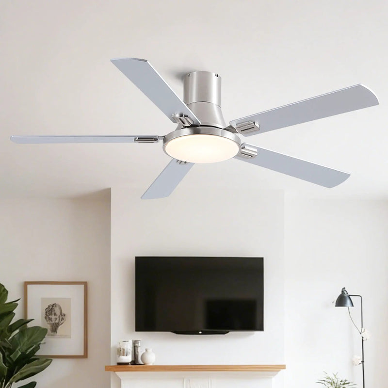 Flush Mount Ceiling Fans With LED Light And Remote Control, 5 Blades by Unique Piece Furniture