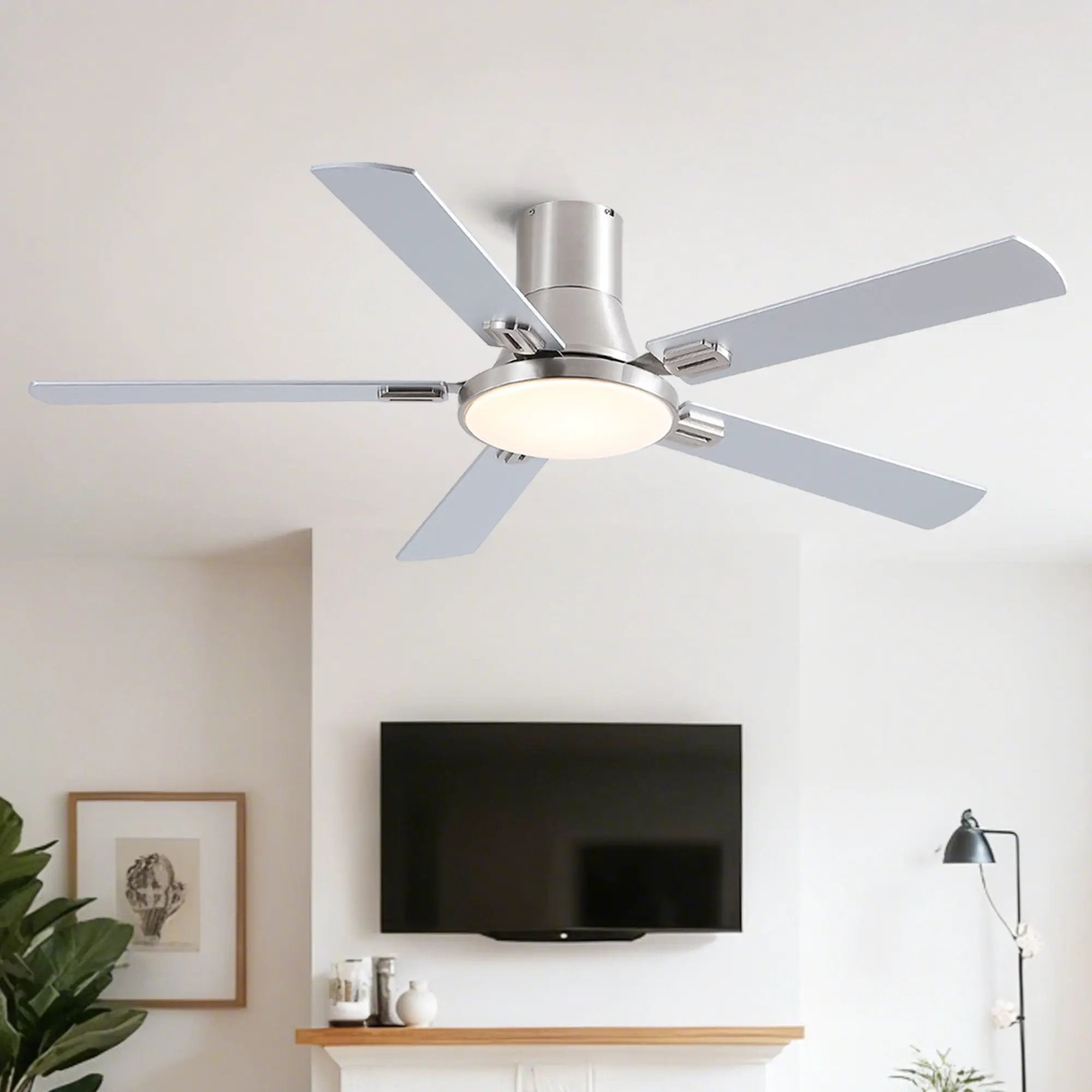Flush Mount Ceiling Fans With LED Light And Remote Control, 5 Blades by HouseOfZazla