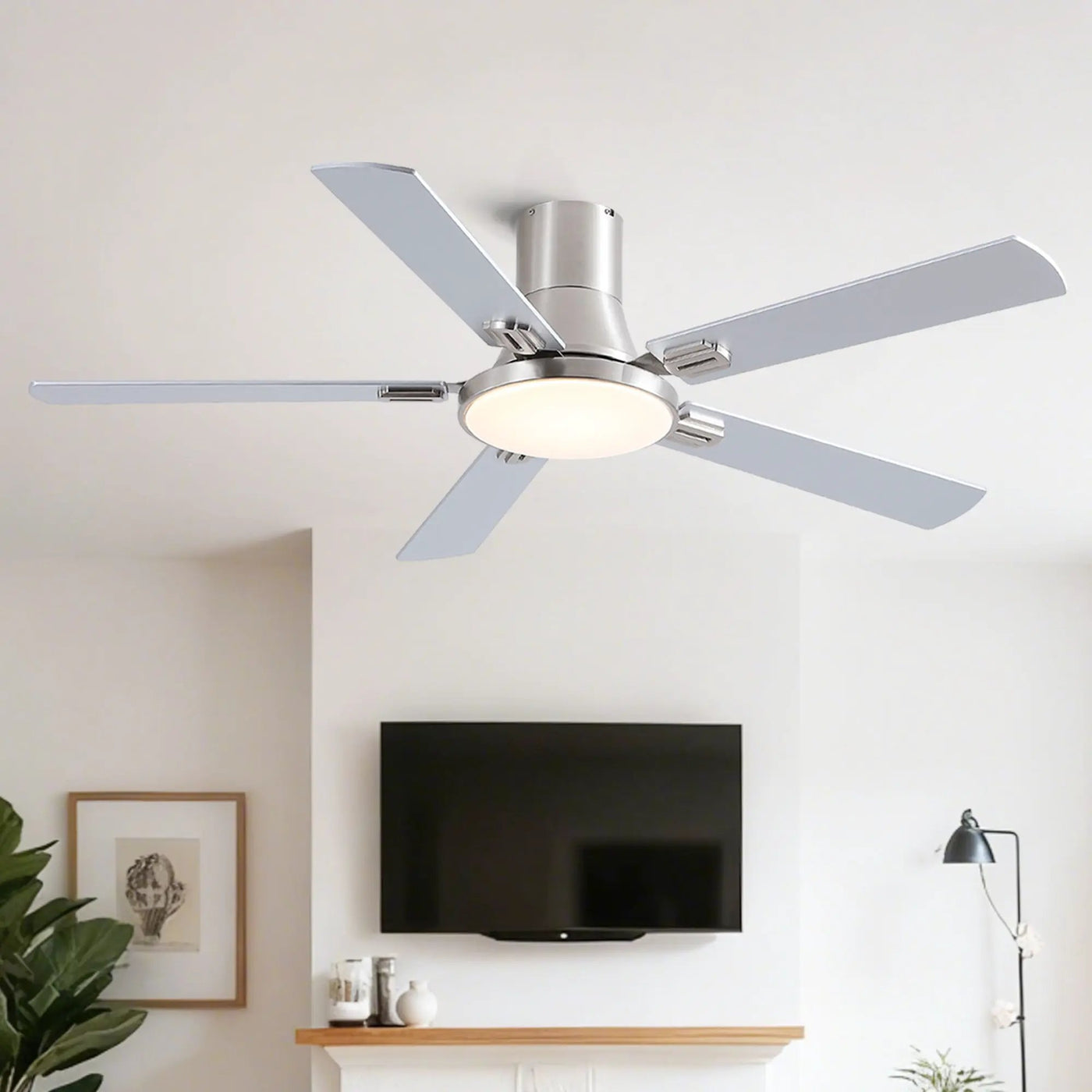 Flush Mount Ceiling Fans With LED Light And Remote Control, 5 Blades by Unique Piece Furniture
