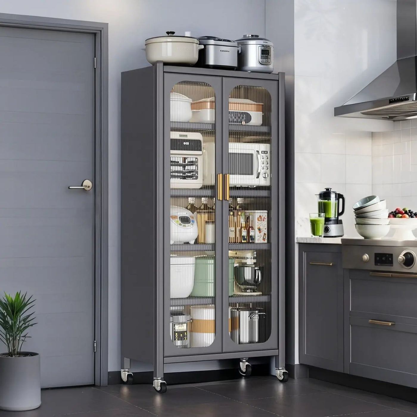 6 Tier Storage Cabinet With Transparent Door, Adjustable Shelves & Wheels by Unique Piece Furniture