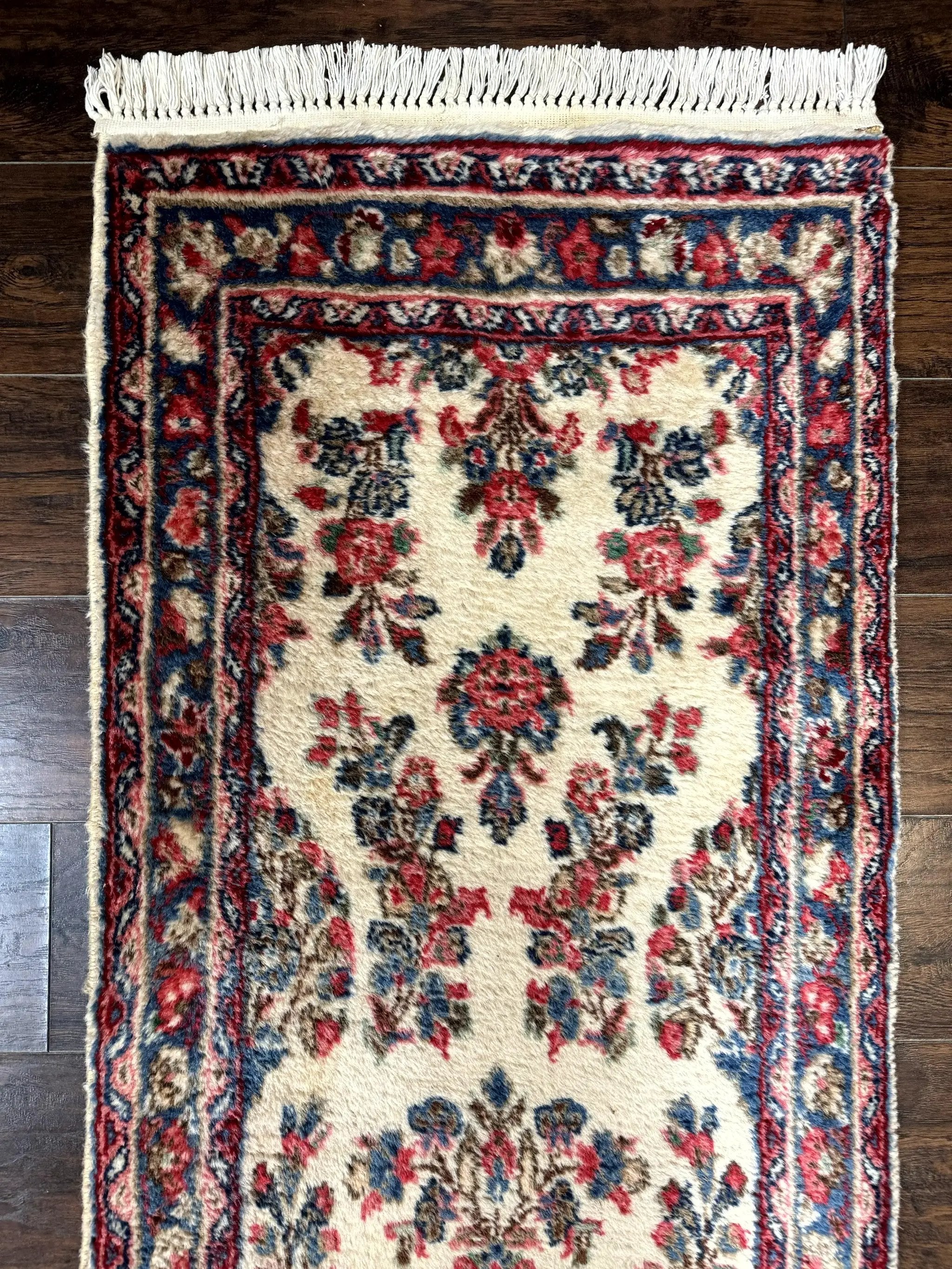 Persian Sarouk Runner Rug 2.4 x 21, Handmade Wool Floral Runner Rug for Hallway, 21ft Runner, Ivory by Jewel Rugs