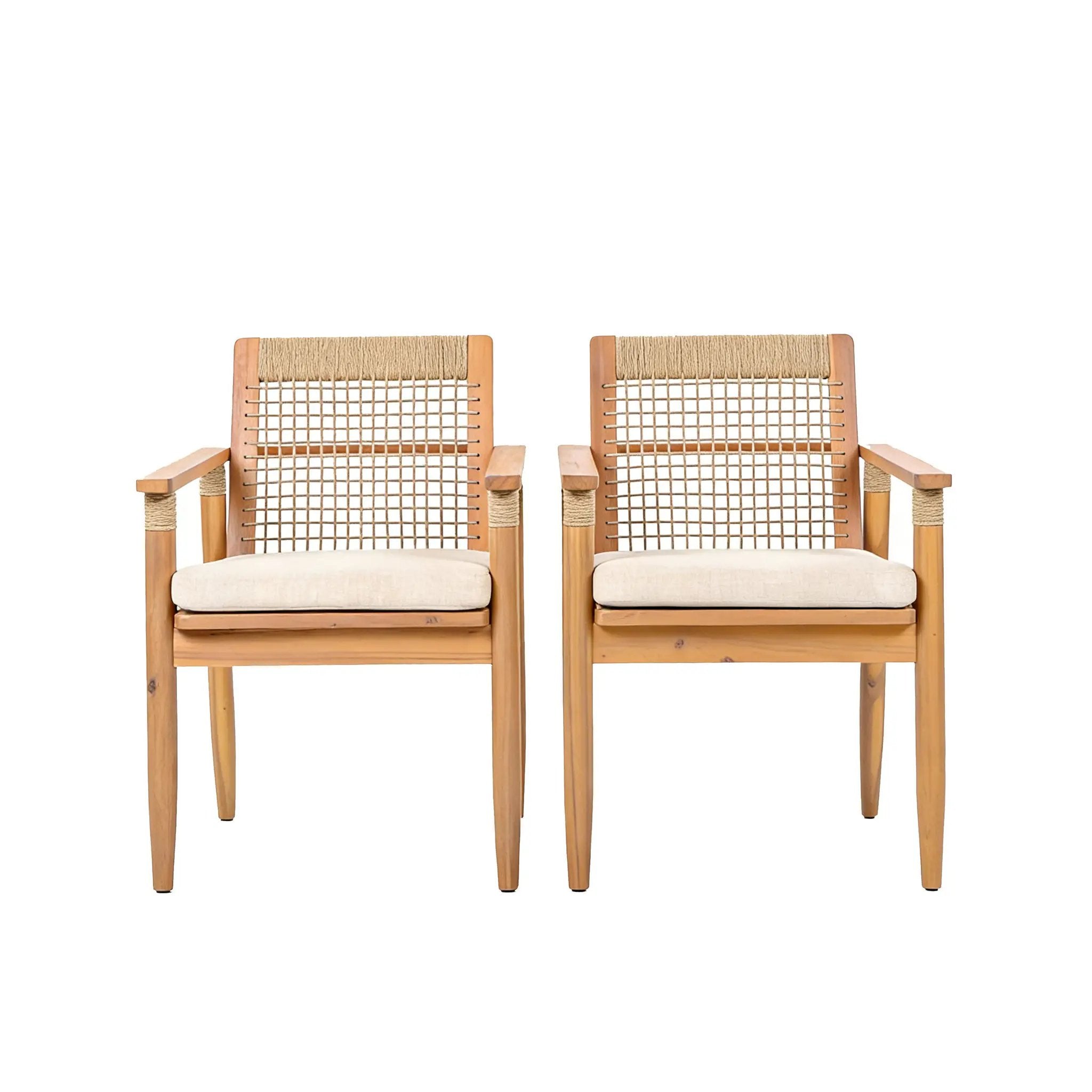 Outdoor Dining Chairs Set of 2 with Acacia Wood and Rope Design by HouseOfZazla