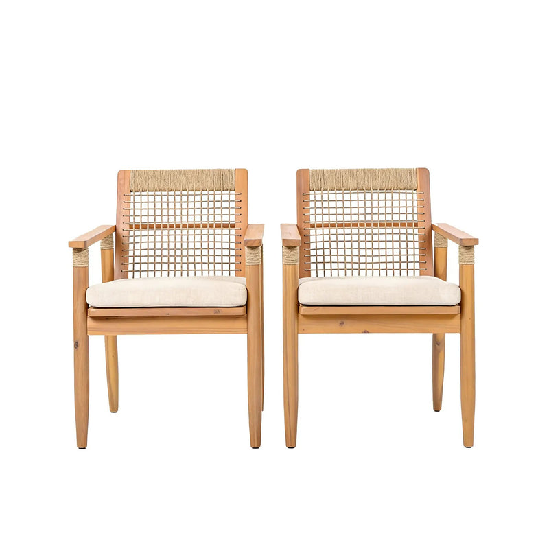 Outdoor Dining Chairs Set of 2 with Acacia Wood and Rope Design by HouseOfZazla