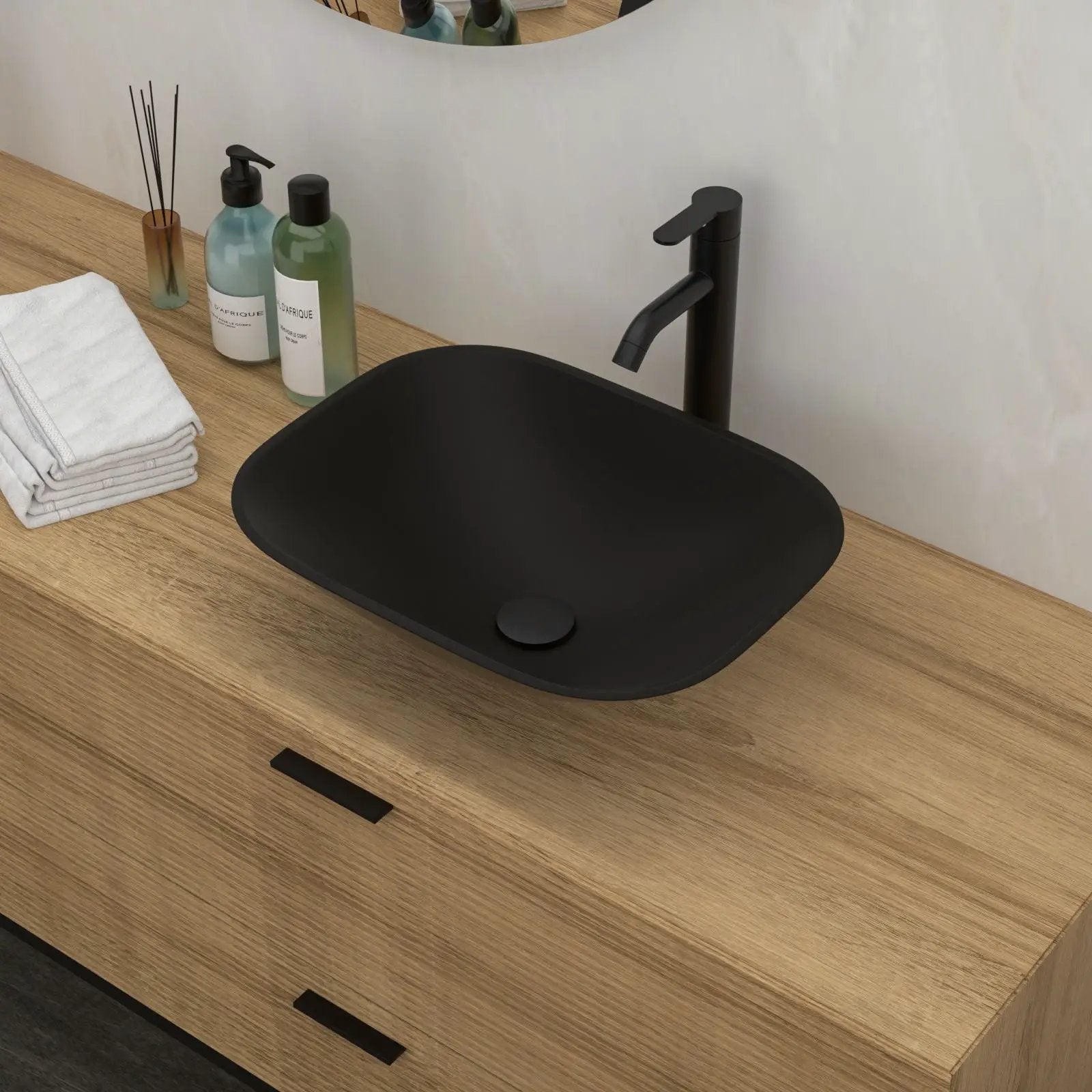 Artistic Tempered Glass Vessel Sink With Faucet And Pop Up Drain - Matte Black by HouseOfZazla