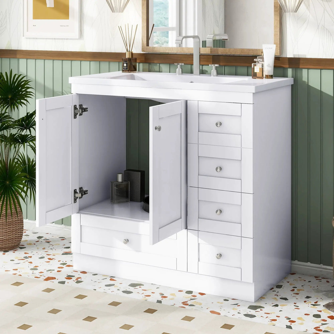 Shaker Free Standing Bathroom Vanity Cabinet With Sink, Soft Close Drawers, Soft Close Doors by Unique Piece Furniture