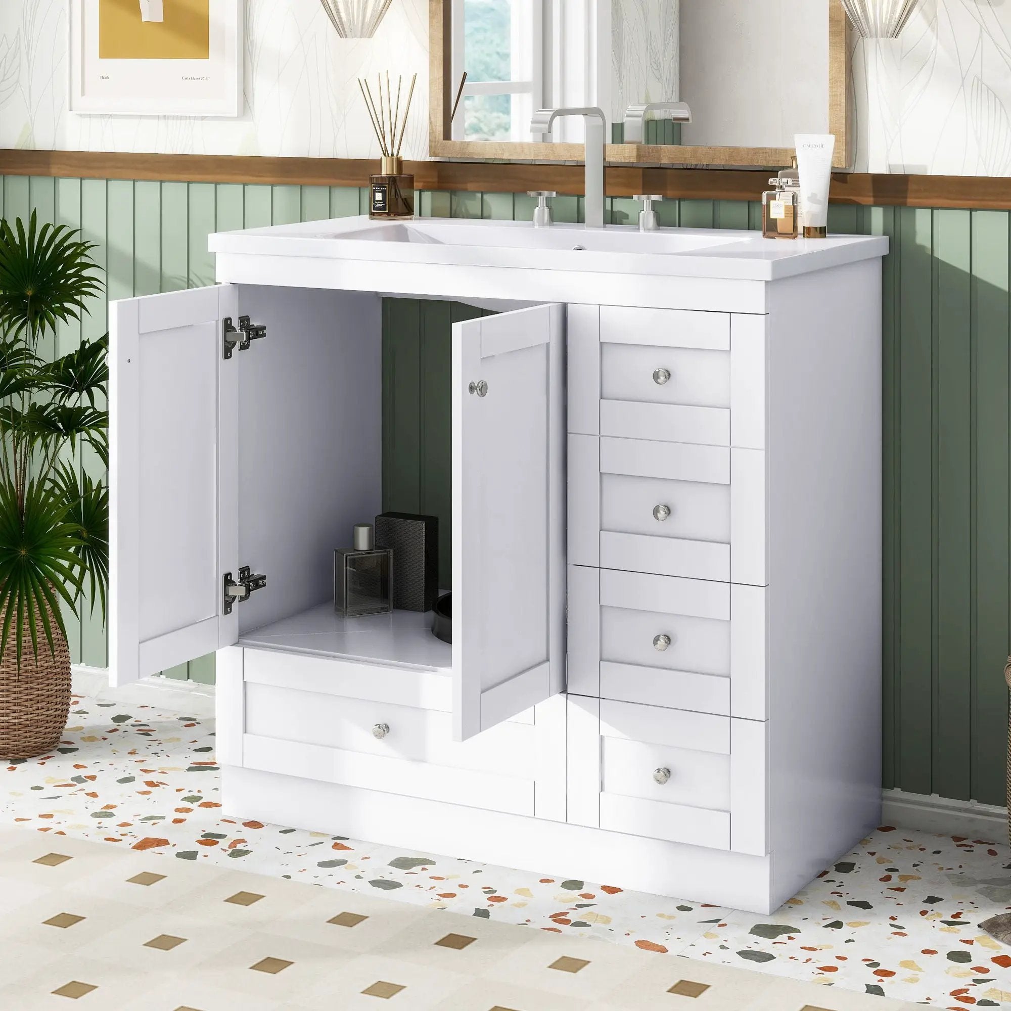 Shaker Free Standing Bathroom Vanity Cabinet With Sink, Soft Close Drawers, Soft Close Doors by HouseOfZazla