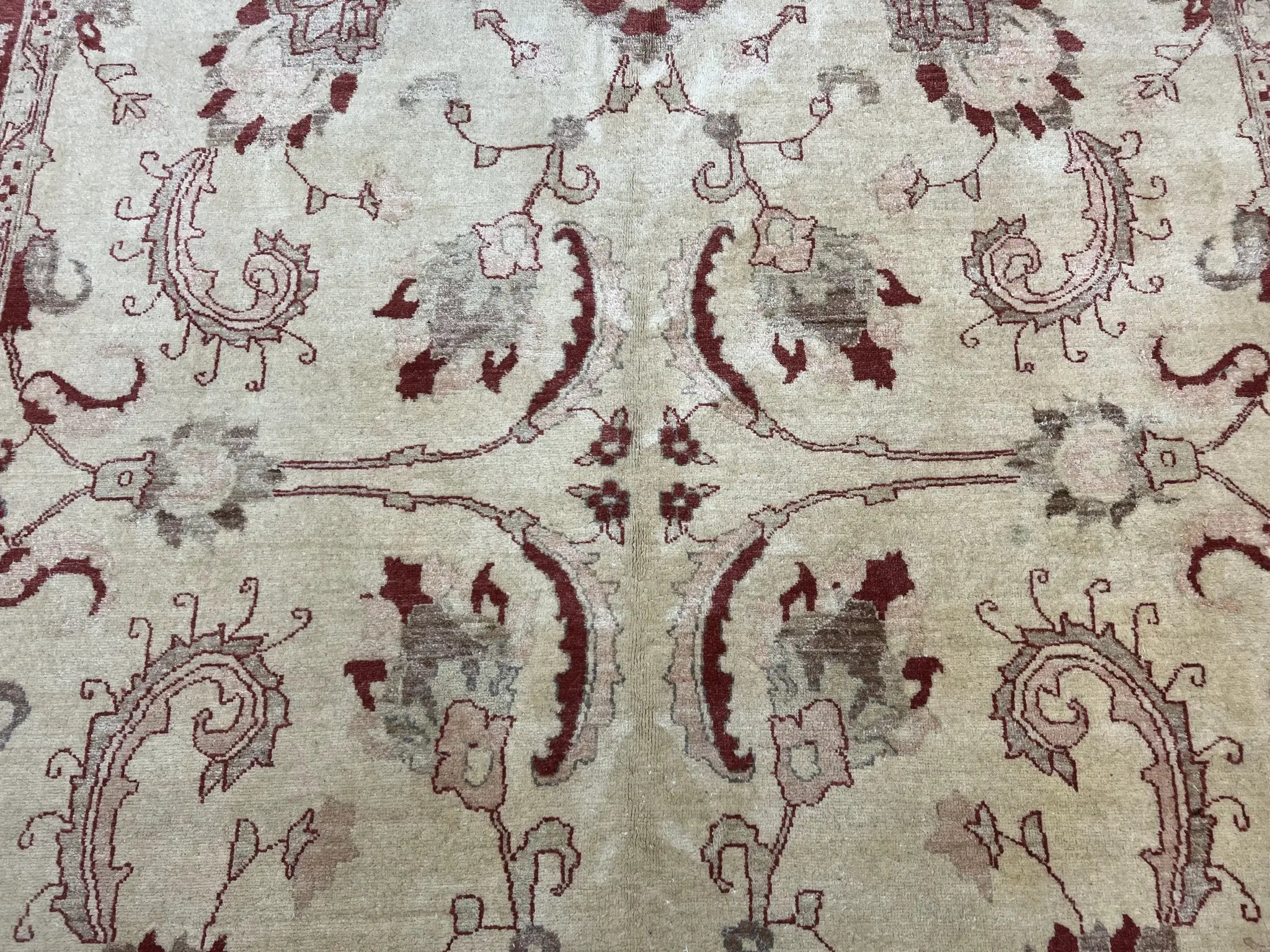Peshawar Rug 8x12 Pakistani Carpet, Oriental Rug 8 x 12 Chobi Rug, Beige and Red, Allover Large Floral Design, Hand Knotted Vintage Wool by Jewel Rugs
