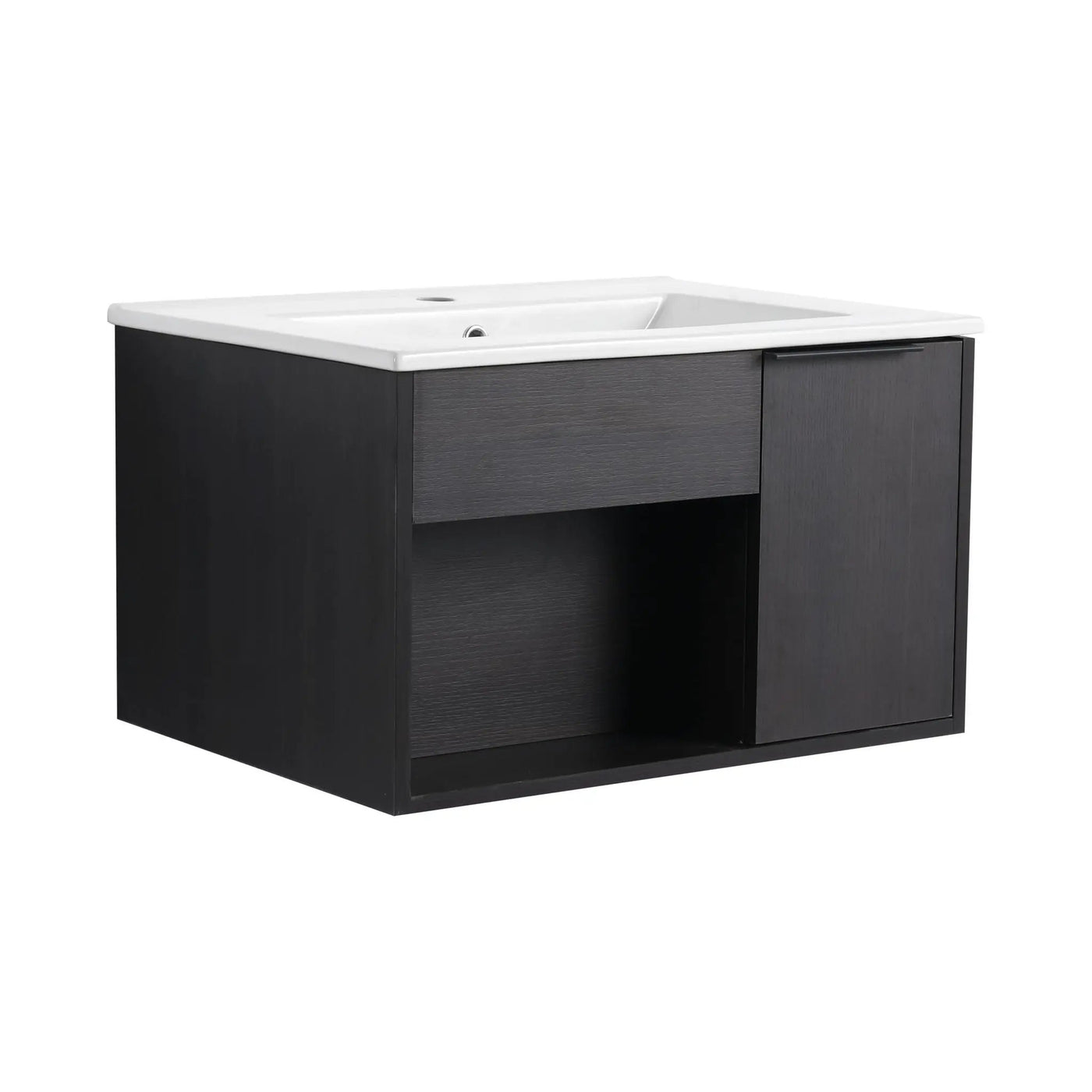 Wall Mounted Floating Bathroom Vanity With Open Shelf & Soft Close Door by HouseOfZazla
