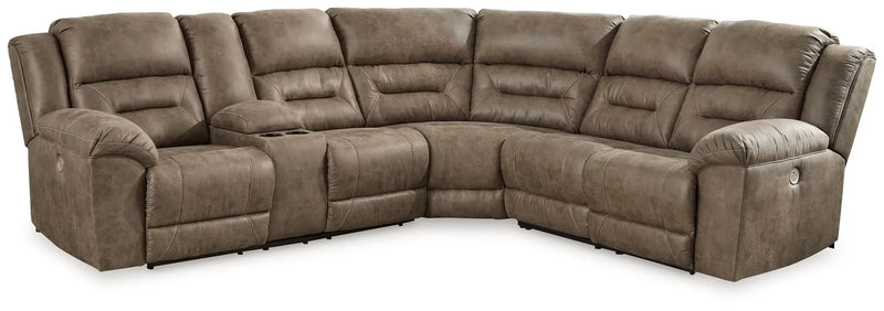 Ravenel - 3-Piece Power Reclining Sectional With Laf Power Reclining Loveseat With Console - Faux Leather - Fossil by Unique Piece Furniture