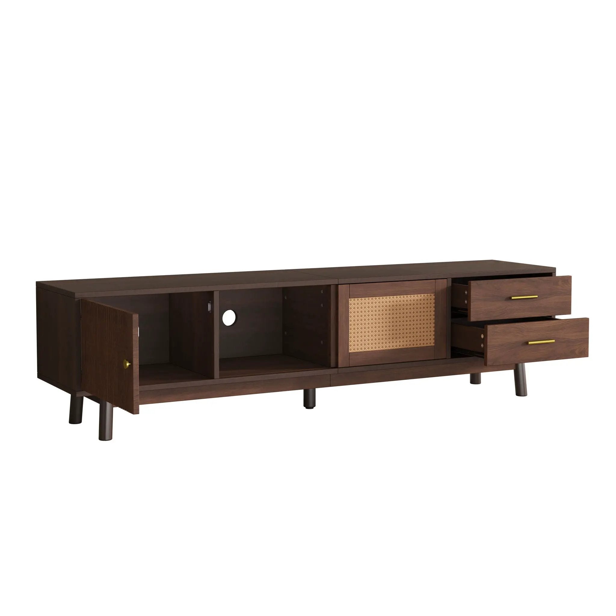TV Stand For 80" TVs With Sliding Doors And Drawers, Accent Storage Unit - Dark Brown by Unique Piece Furniture