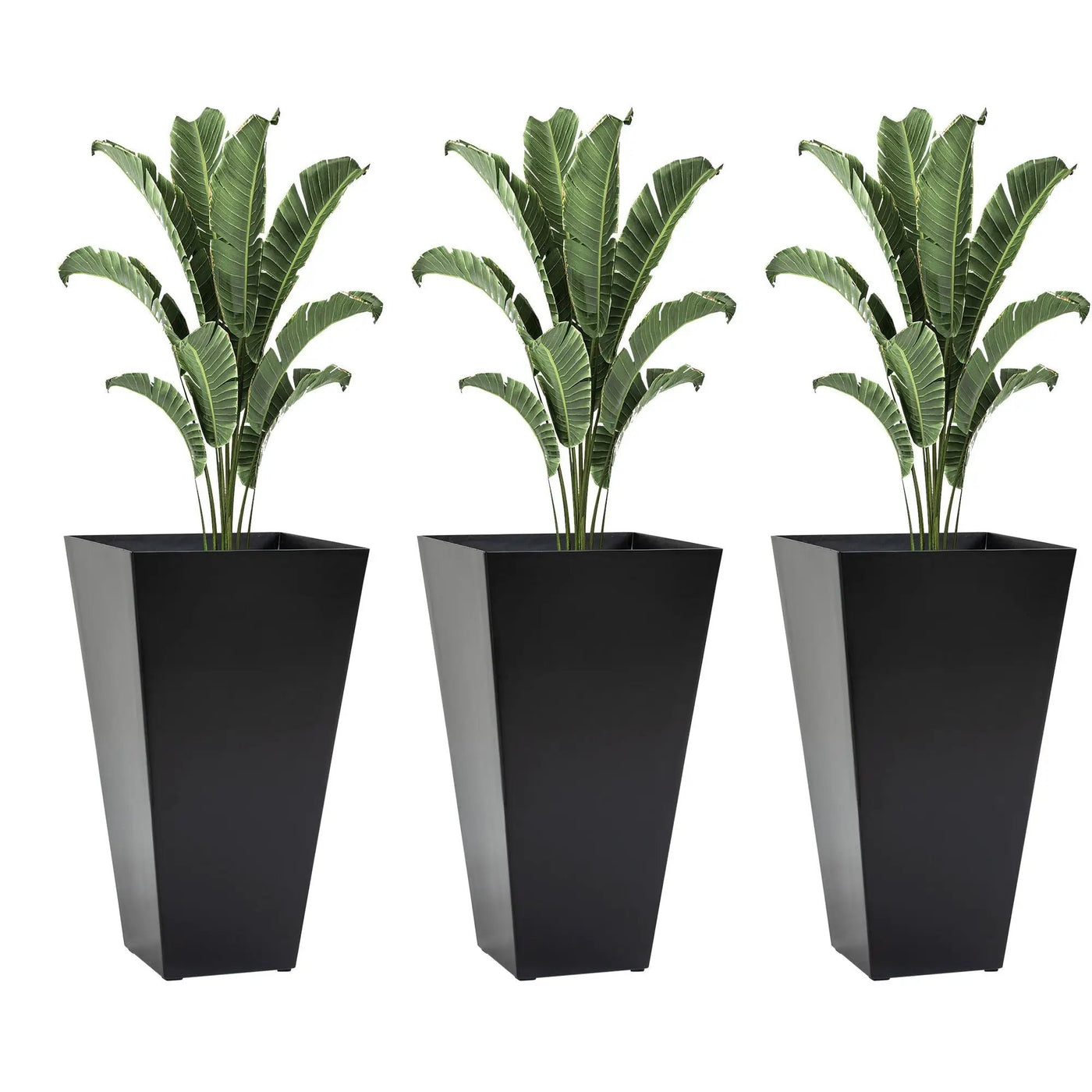 Outsunny - Outdoor Planters (Set of 3) Large Taper Planters With Drainage Holes And Plug, Faux Wood Plastic Flower Pots For Outdoor, Indoor, Garden, Patio by Unique Piece Furniture