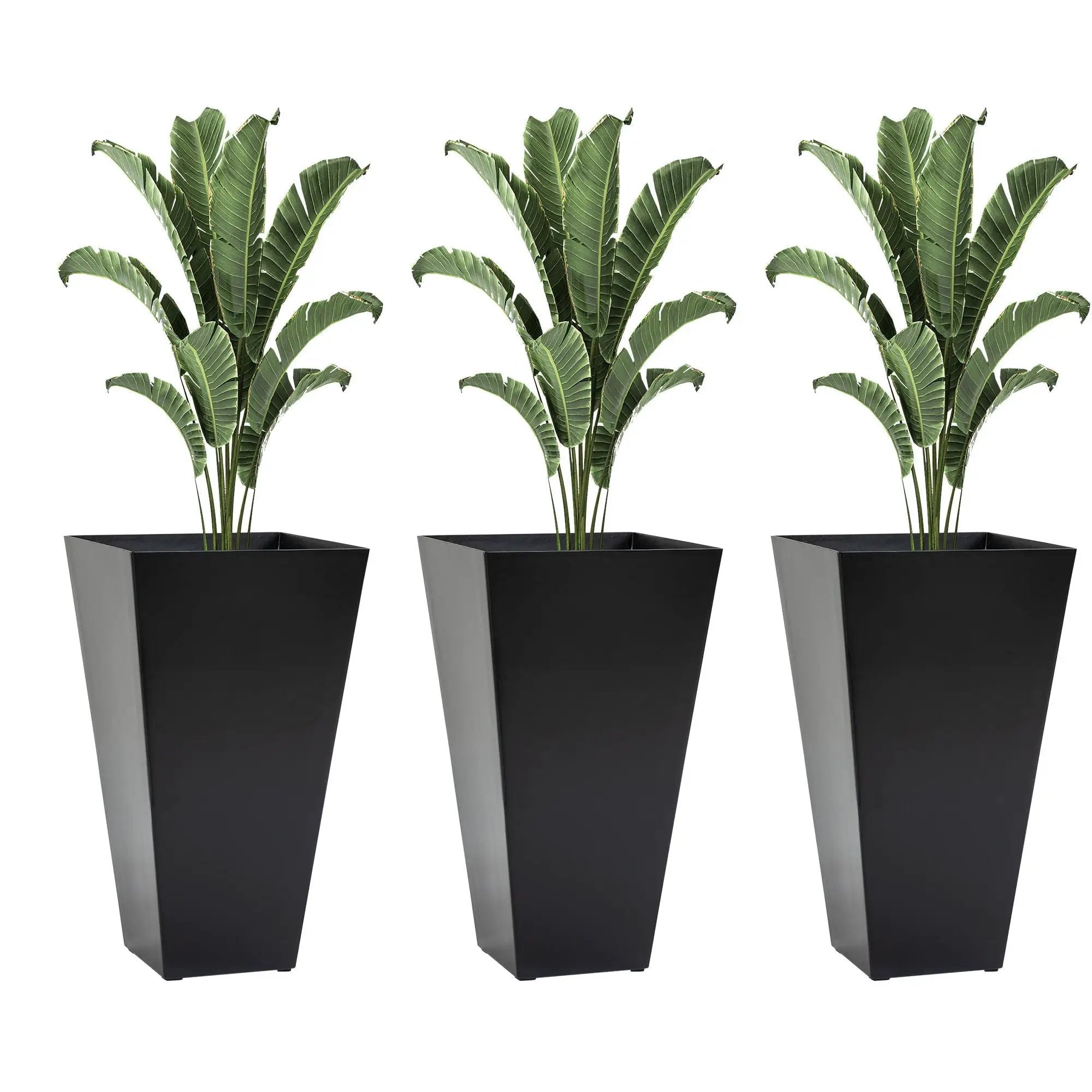 Outsunny - Outdoor Planters (Set of 3) Large Taper Planters With Drainage Holes And Plug, Faux Wood Plastic Flower Pots For Outdoor, Indoor, Garden, Patio by Unique Piece Furniture