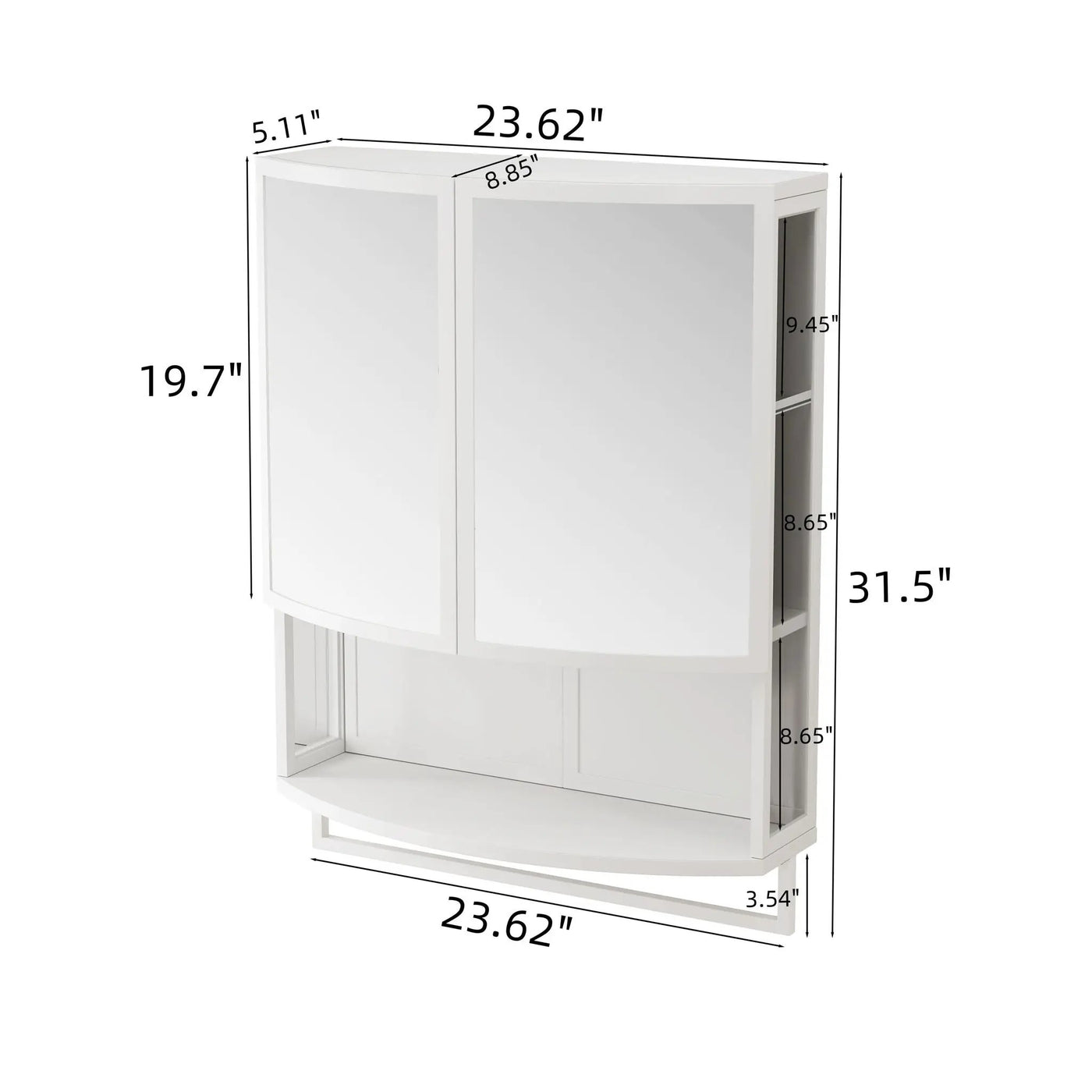 Arched Glass Double Door Wardrobe With Shatterproof Mirror, Open Shelf & Towel Rack by HouseOfZazla