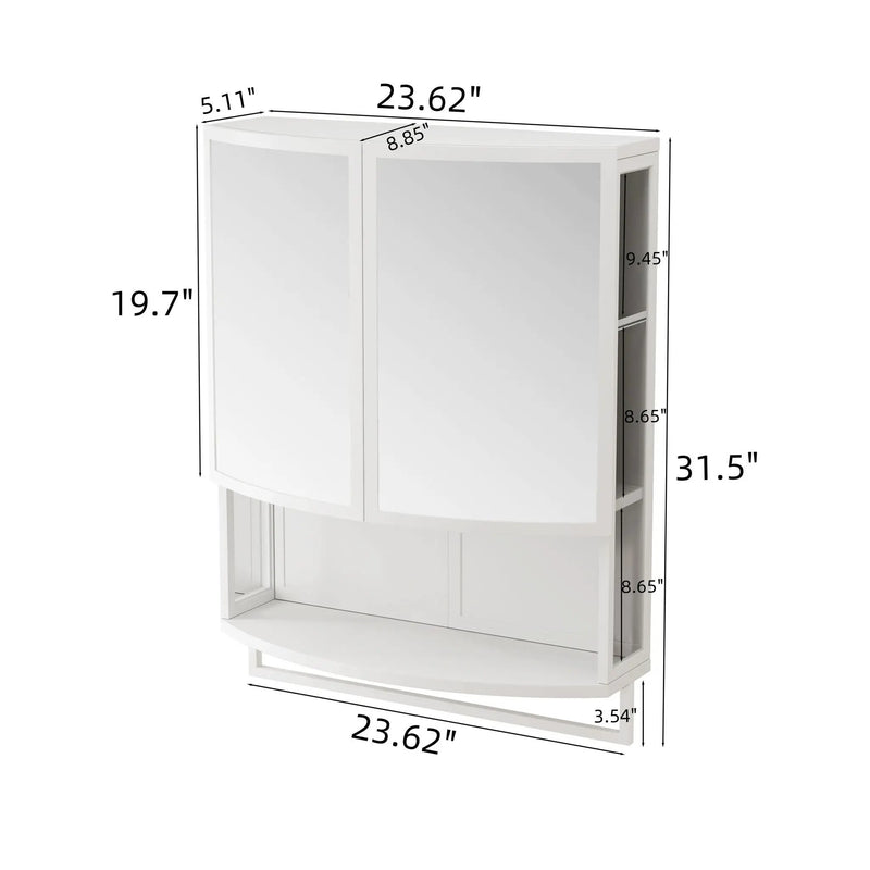 Arched Glass Double Door Wardrobe With Shatterproof Mirror, Open Shelf & Towel Rack by HouseOfZazla