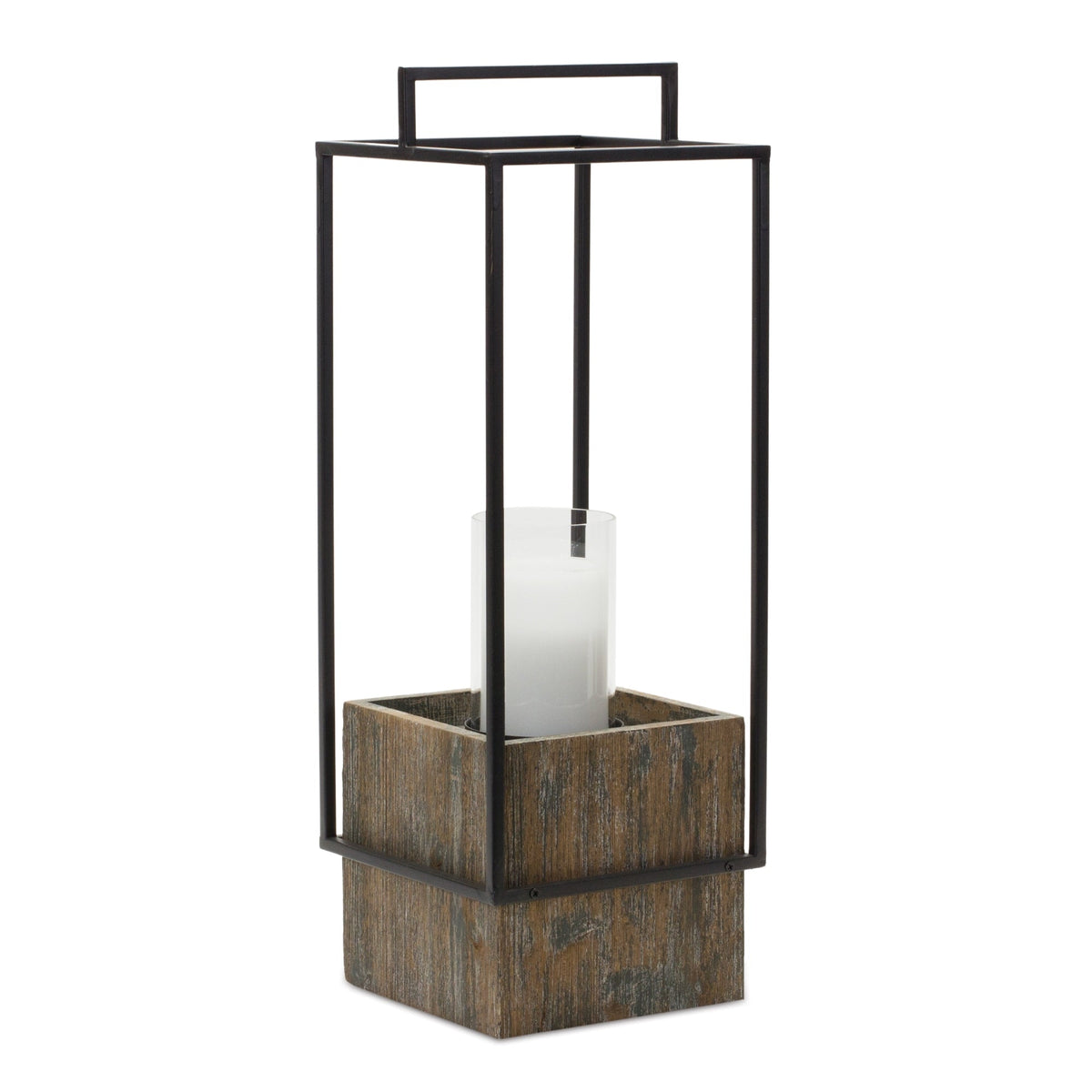 Wood candle holder with metal frame 21.5"h