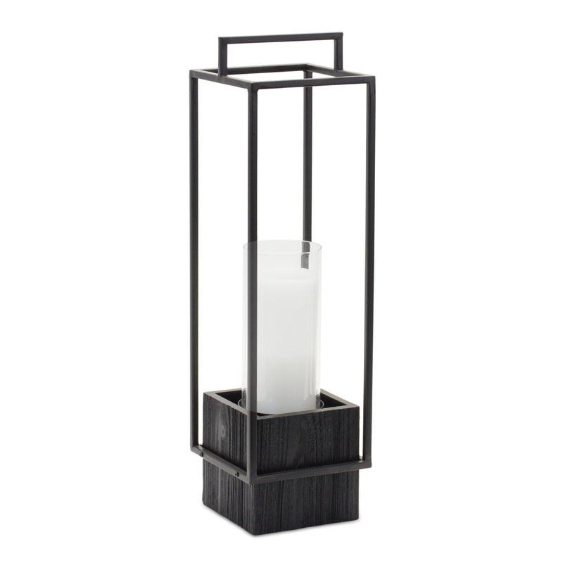 Wood candle holder with metal frame 20"h