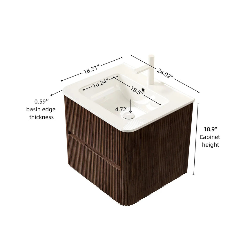 Noor 24" Bathroom Vanity with Sink, Wall-Mounted Floating Plywood Bathroom Storage by HouseOfZazla