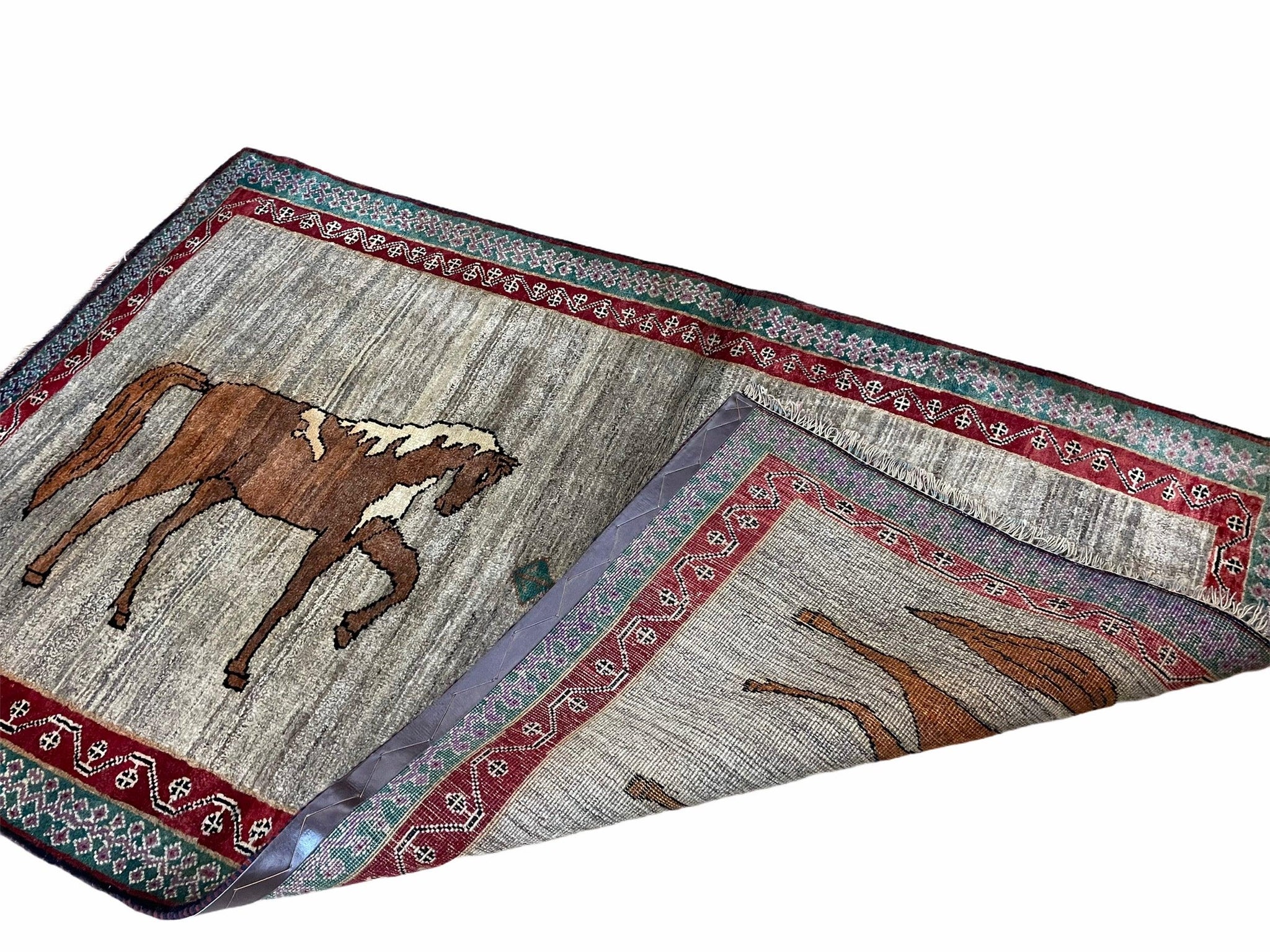 4 X 6 Handmade Rug Zagros New Vintage Quality Wool Rug Horses Silver Brown Nice by Jewel Rugs