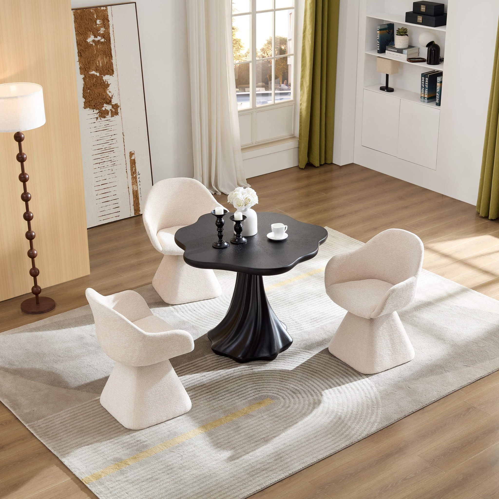 Sculptural Round Dining Table Petal Shape Root Texture For Dining Room - Black by HouseOfZazla