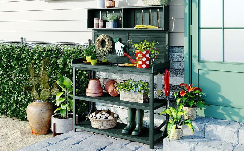TOPMAX 65" Large Wooden Farmhouse Rustic Outdoor Potting Bench Table by HouseOfZazla