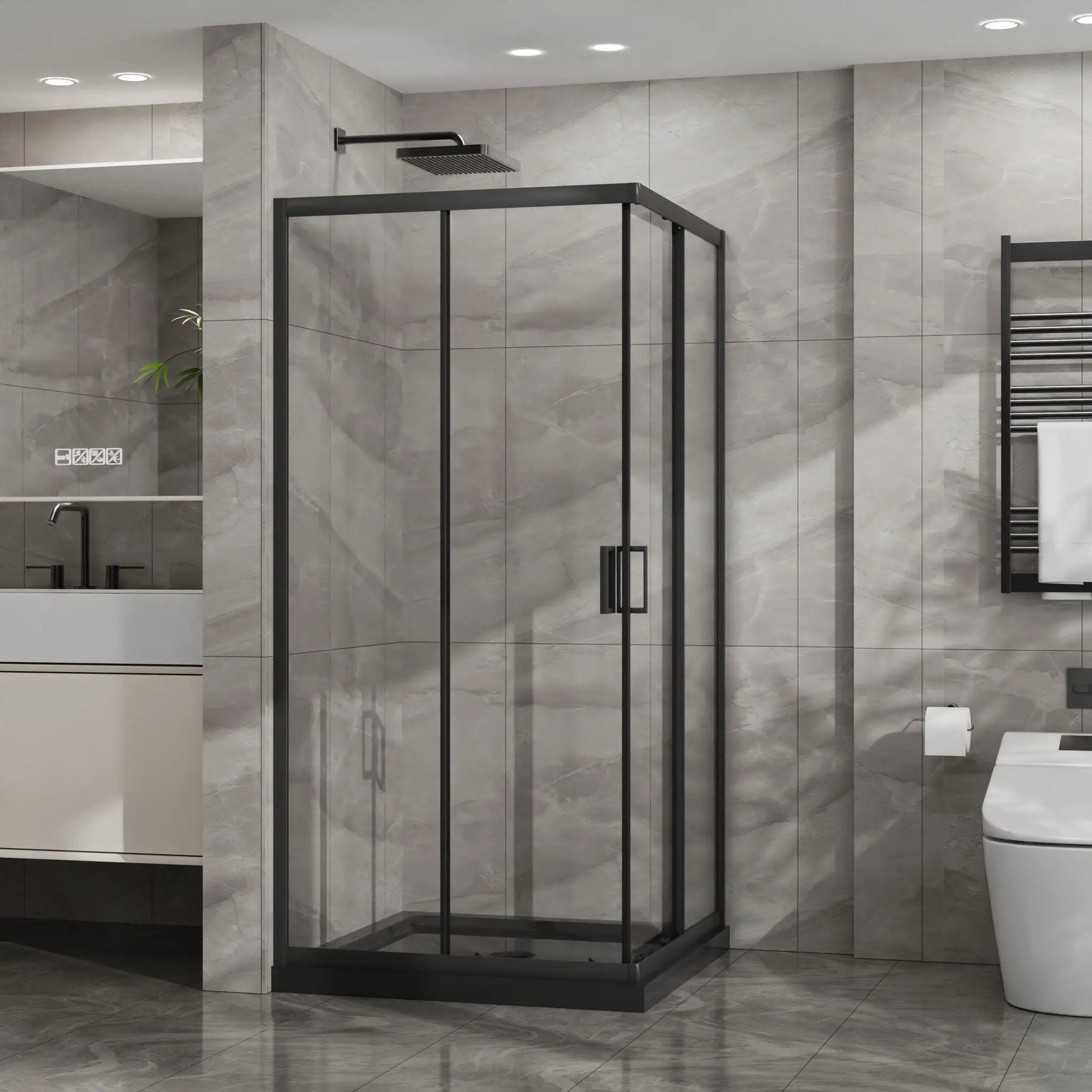 Corner Shower Enclosure, Sliding Door - Matte Black by HouseOfZazla