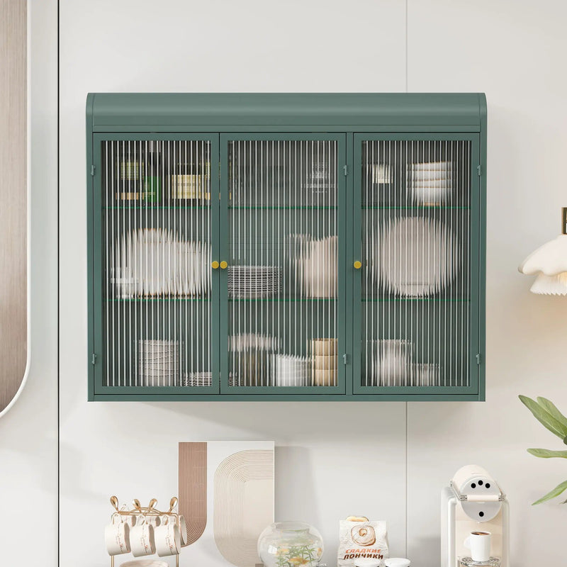 Arched Wall Mounted Cabinet, 3 Door Storage For Kitchen - Dark Green by Unique Piece Furniture