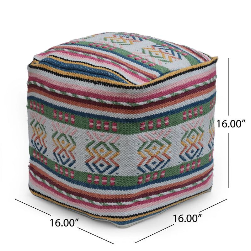 Inca - Handcrafted Peruvian Print Square Pouf Ottoman - Multicolor by Unique Piece Furniture