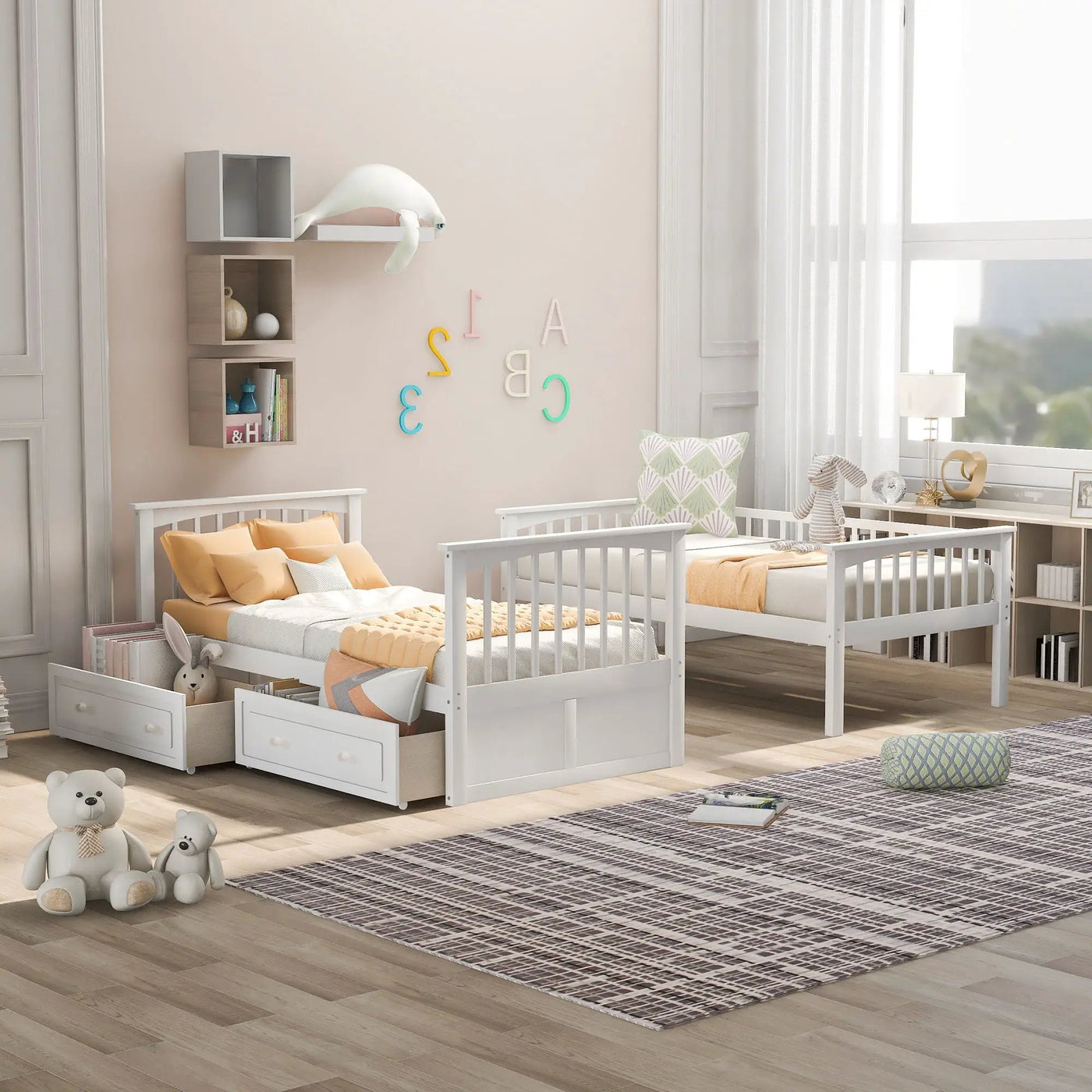 Mystrene - Twin Over Twin Bunk Bed With Drawers, Convertible Beds by Unique Piece Furniture