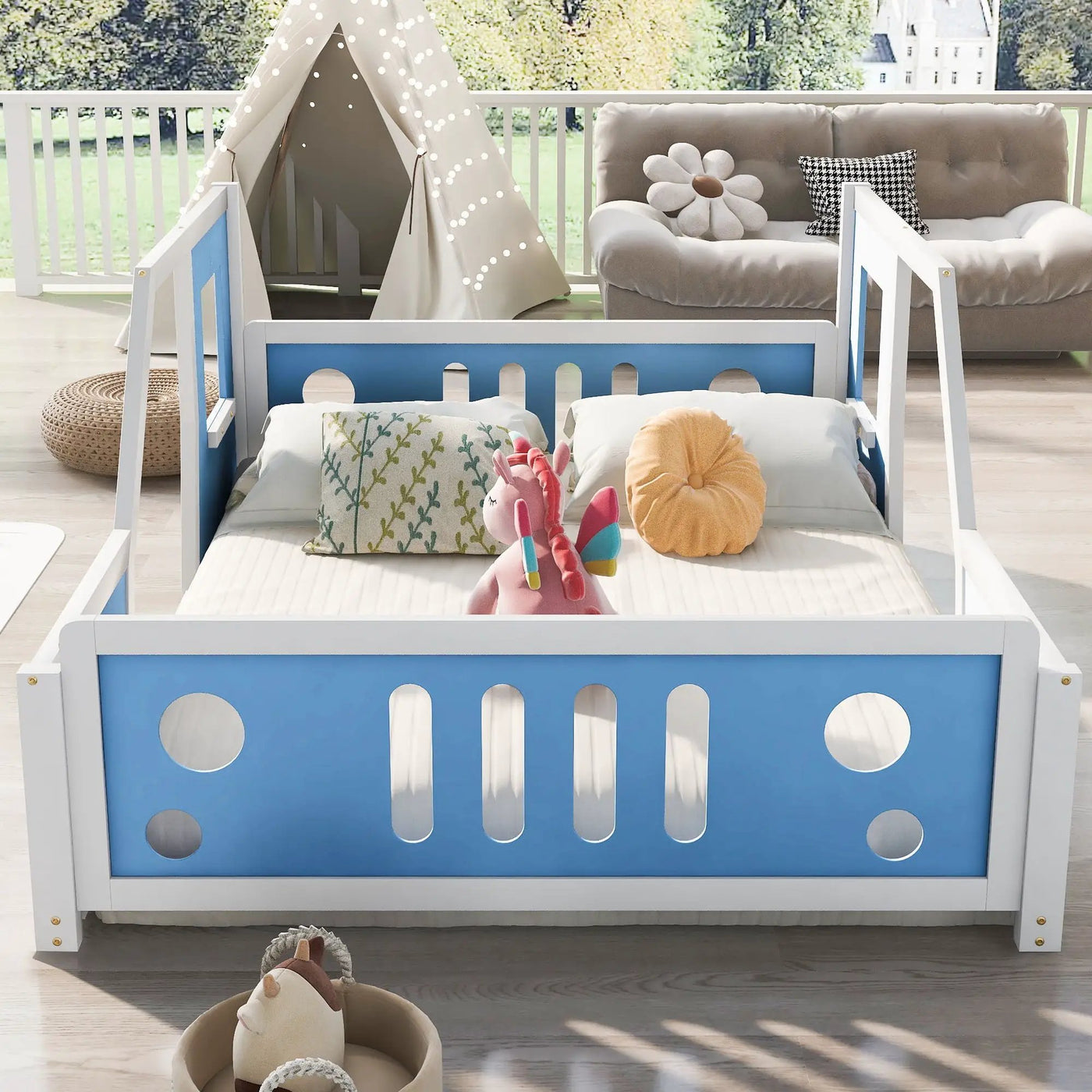 Classic Car Shaped Platform Bed With Wheels by Unique Piece Furniture