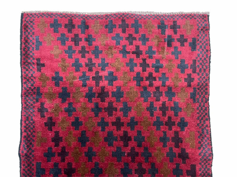 2' 10" X 4'8" Vintage Handmade Tribal Wool Rug Balouchi Rug Afghan Rug Red Beige by Jewel Rugs