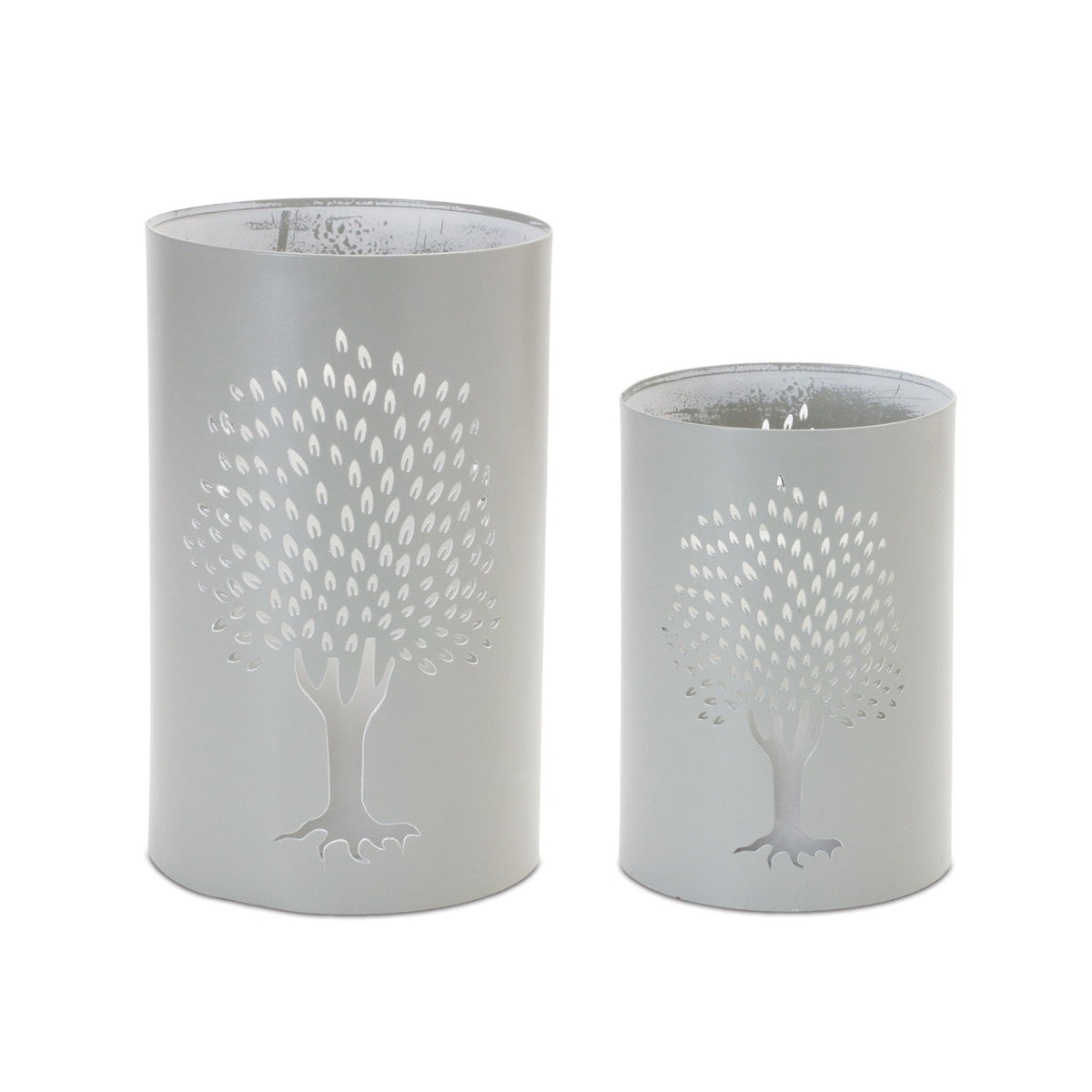 Punched metal tree candle holder (set of 2)