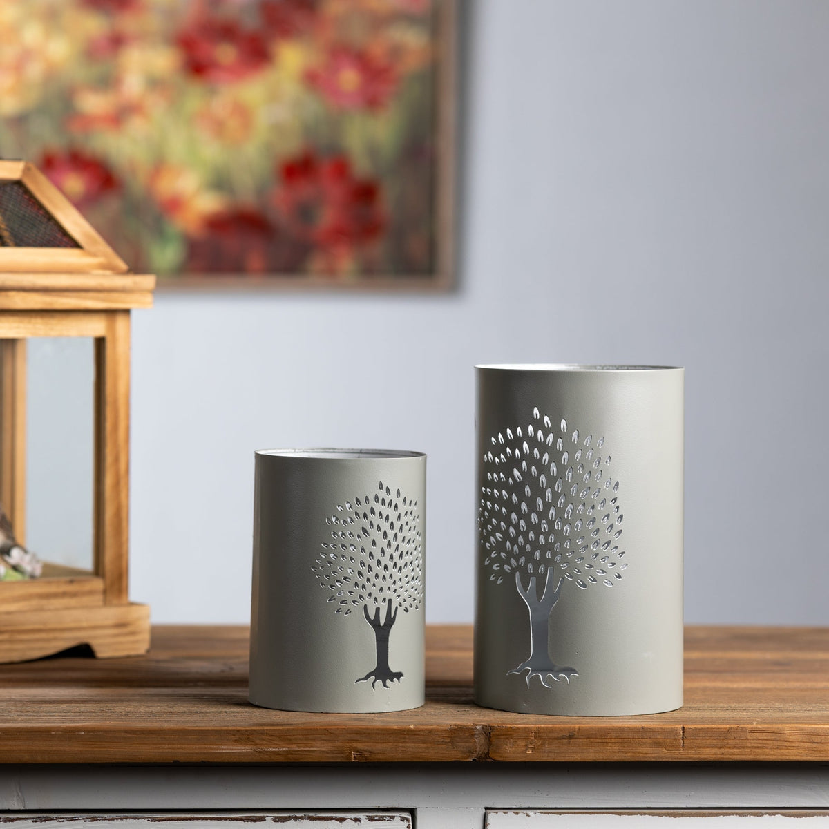 Punched metal tree candle holder (set of 2), photo 2 of 3