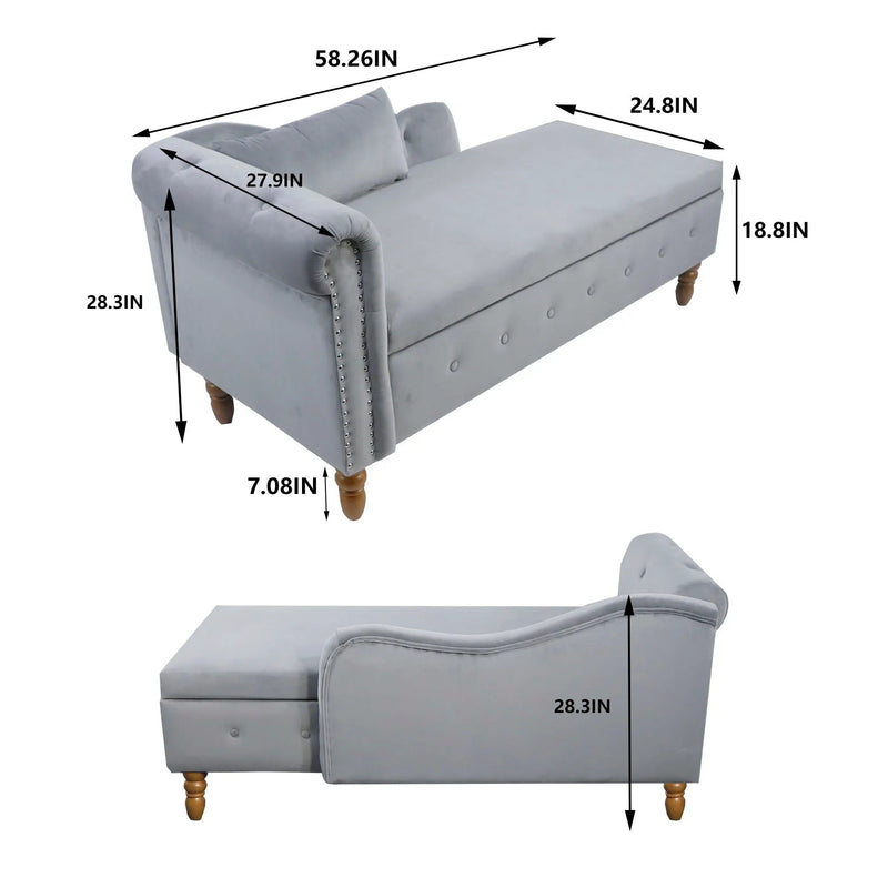 Chaise Lounge Indoor, Lounge Chair For Bedroom With Storage & Pillow, Modern Upholstered Rolled Arm Chase Lounge For Sleeping With Nailhead Trim For Living Room Bedroom Office by HouseOfZazla
