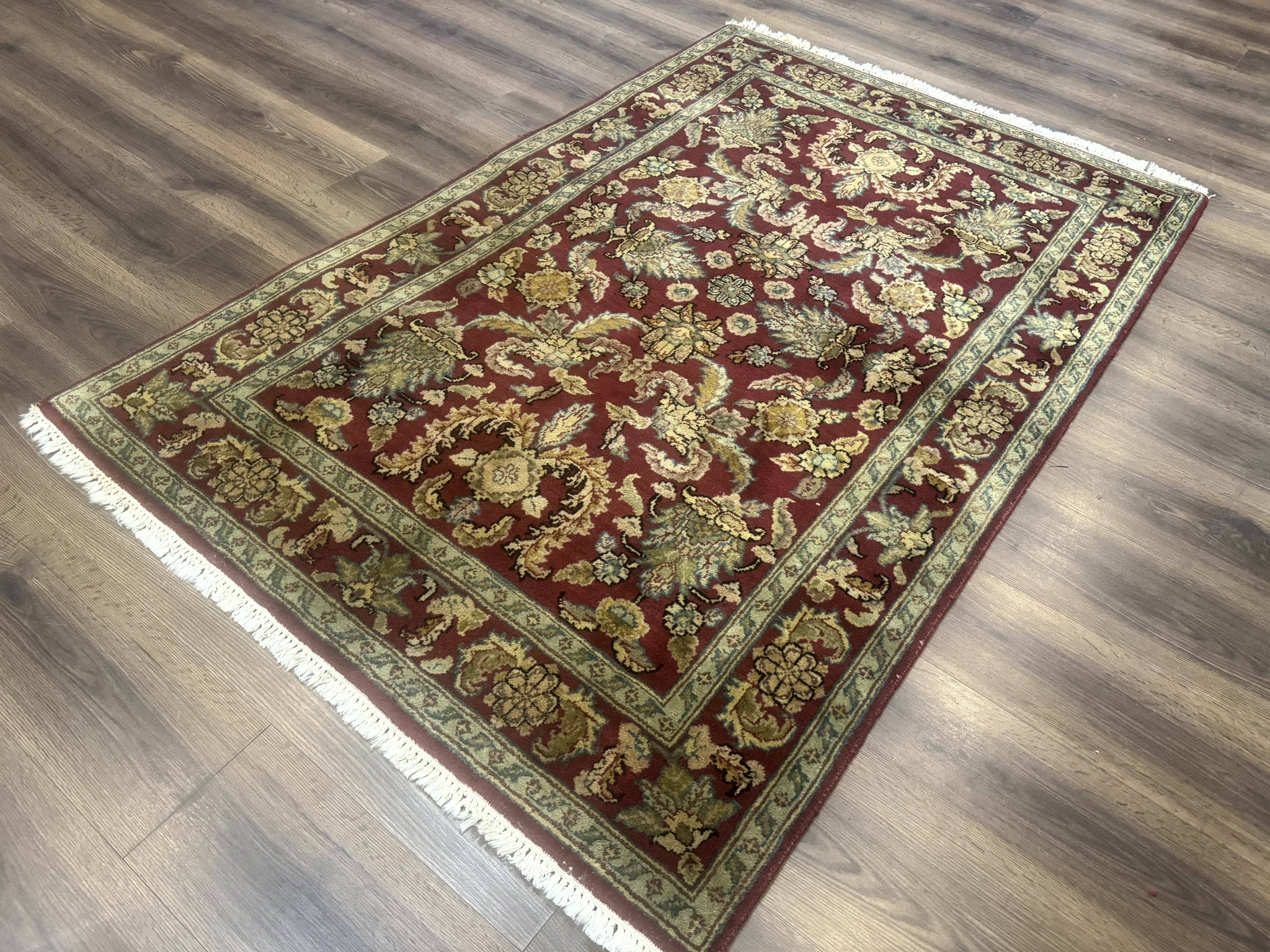Indo Persian Mahal Rug 4x6, Floral Allover Pattern, Maroon by Jewel Rugs
