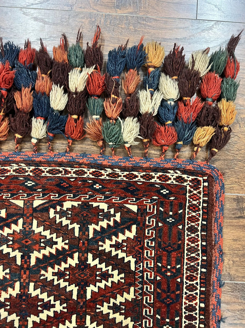 Antique Turkoman Camel Trapping, Turkoman Asmalyk, Red Black Ivory, Handmade, Hand Knotted Tribal Collectible Rug, Rare by Jewel Rugs