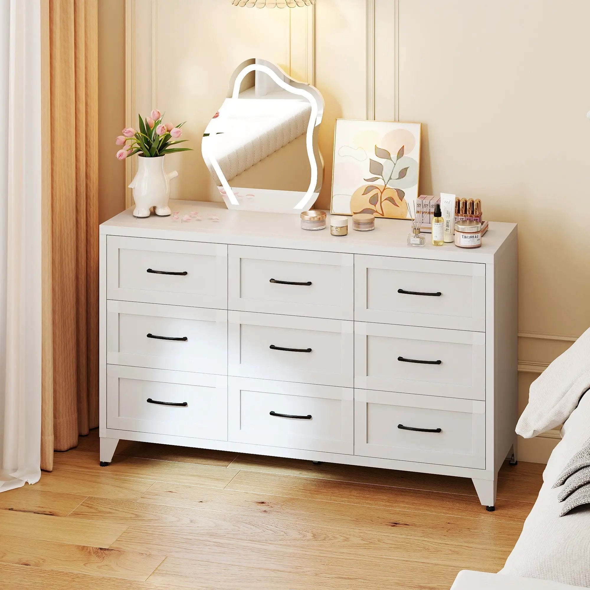 9 Drawer White Metal Dresser with Quiet-Glide Rails by HouseOfZazla
