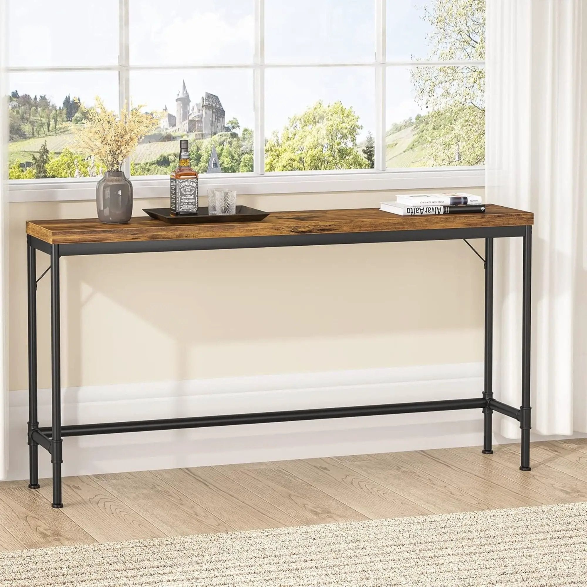 Tribesigns - Extra Long Console Table - Brown / Black by HouseOfZazla