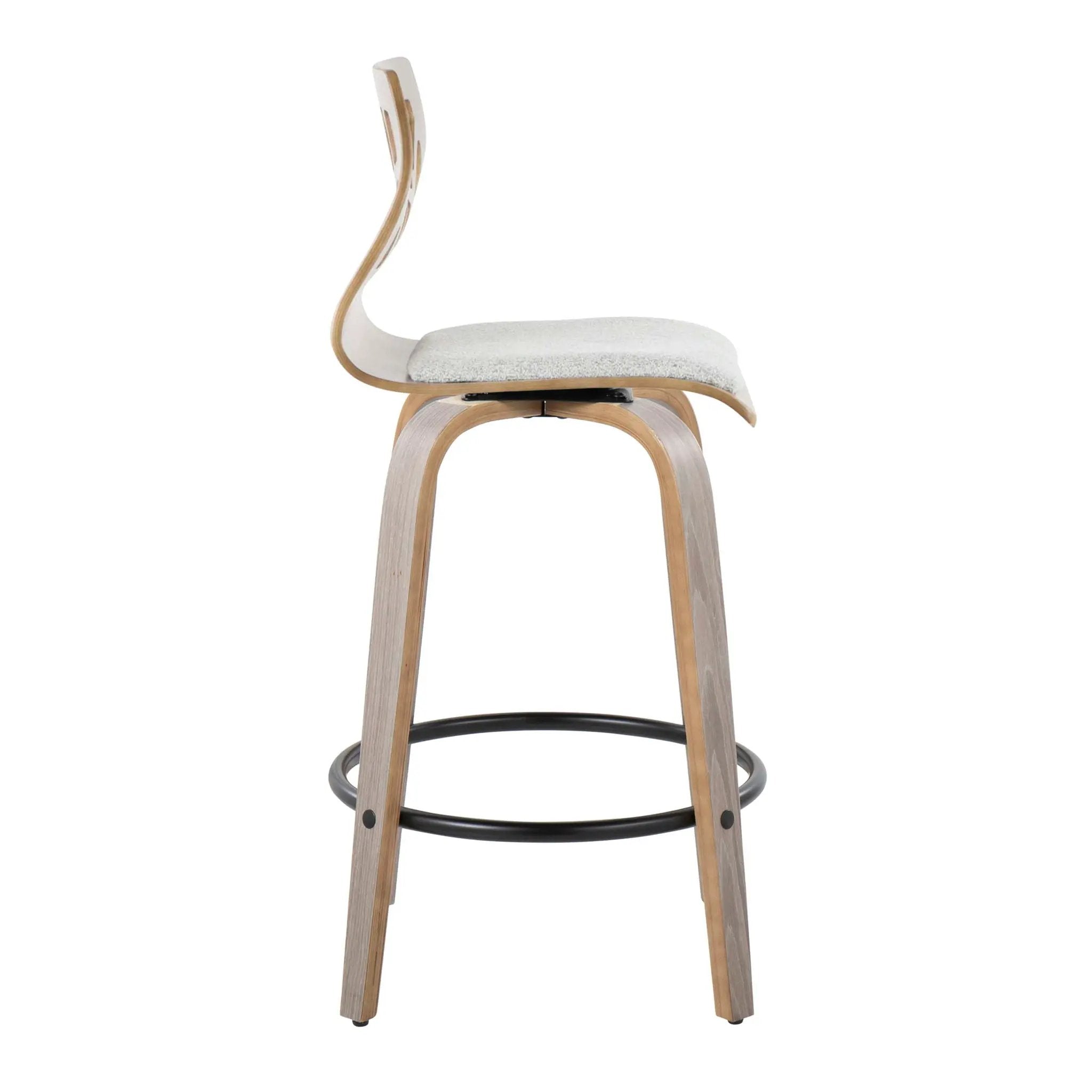 Folia - Contemporary Fixed Height Counter Stool With Swivel With Round Footrest (Set of 2) - Light Gray by HouseOfZazla