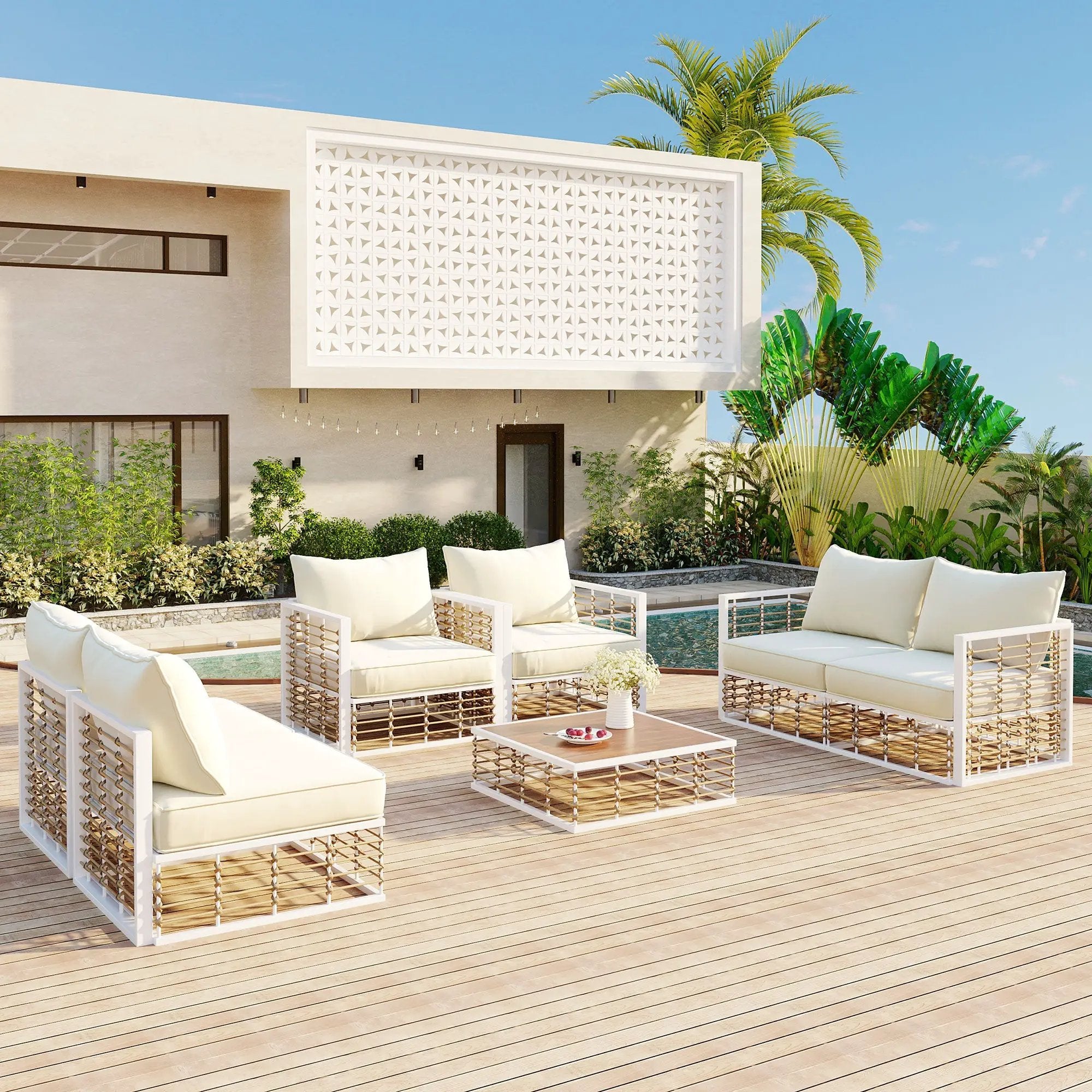 TOPMAX Modern Minimalist 7-Piece Metal Patio Sectional Sofa Set by HouseOfZazla