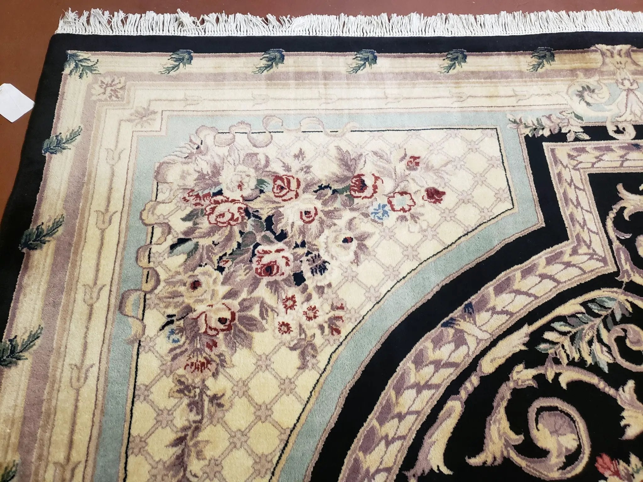 8x10 Aubusson Rug, Fine Hand Knotted Wool Carpet, French European Design, Black & Ivory by Jewel Rugs