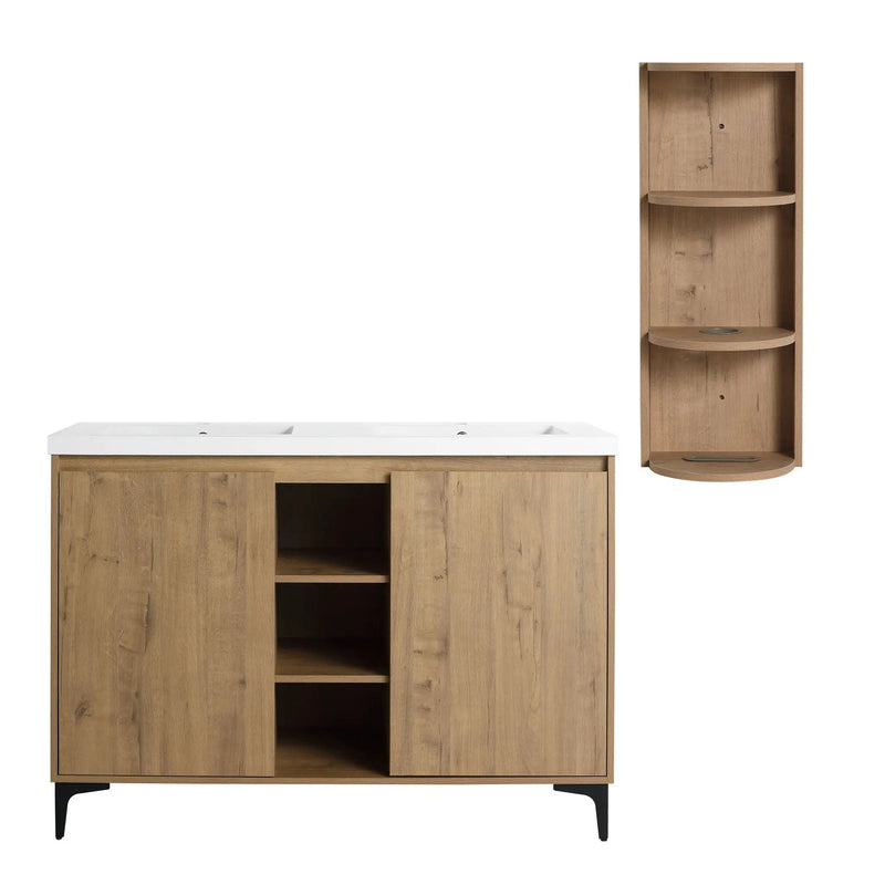 Elegant 48" Freestanding Bathroom Vanity With Double Resin Sink And Storage Rack Soft Close Doors - Imitative Oak by HouseOfZazla
