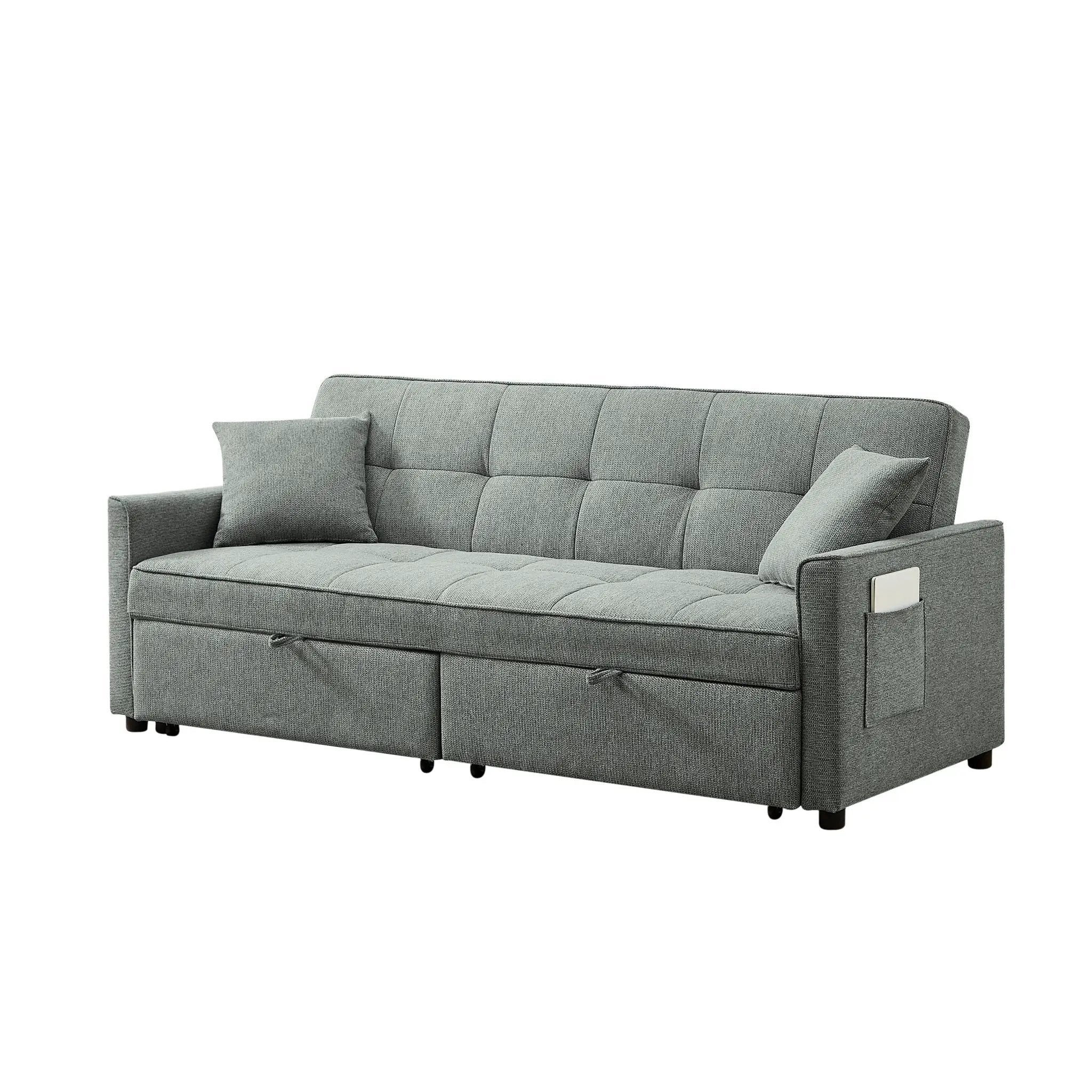 3 In 1 Convertible Sleeper Sofa Bed, Reclining Backrest, Pillows, Pockets by HouseOfZazla