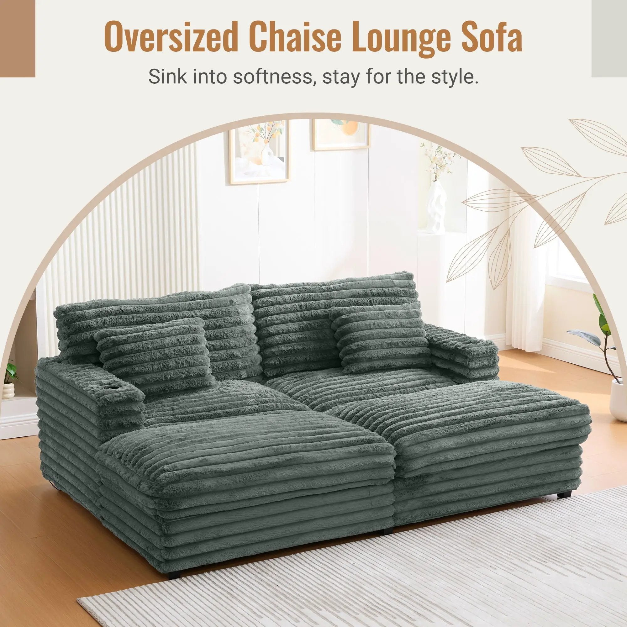Oversized Double Chaise Lounge Sofa Bed With USB Ports And Cup Holders by Unique Piece Furniture