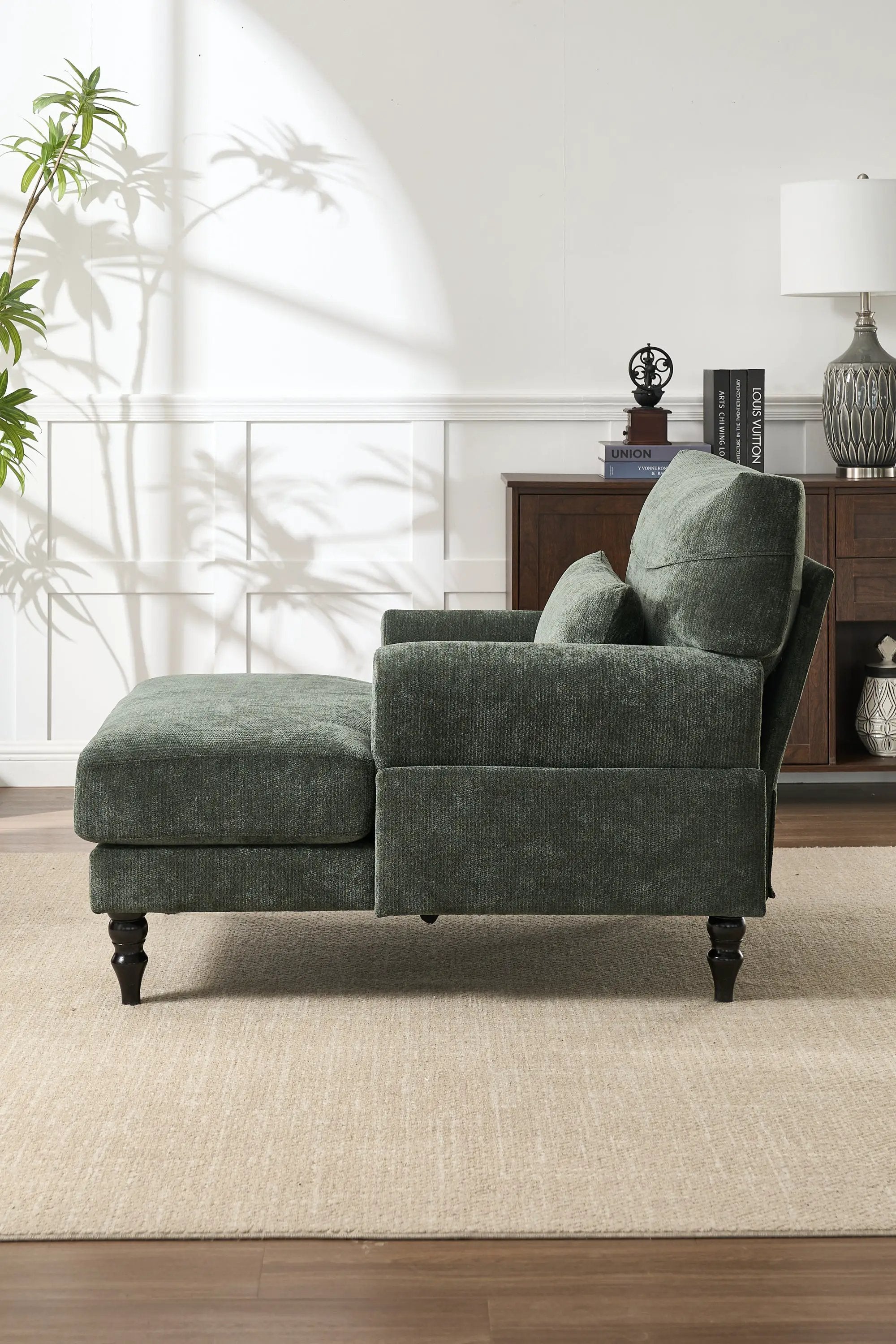 Modern Chaise Lounge Upholstered Sofa Recliner Chair in Green by HouseOfZazla